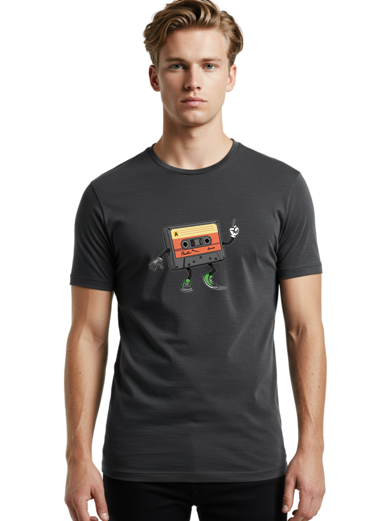 Plastic Men'S Graphic Tee, 100% Cotton, Comfortable Casual Summer Wear, Machine Washable, Mix Tape With Legs And Sneakers, Cassette Tape Character, Retro Music, Nostalgic Vibe, Funky Cartoon Style, Hip Hop Culture, Mixtape, 80S Music, Bab208