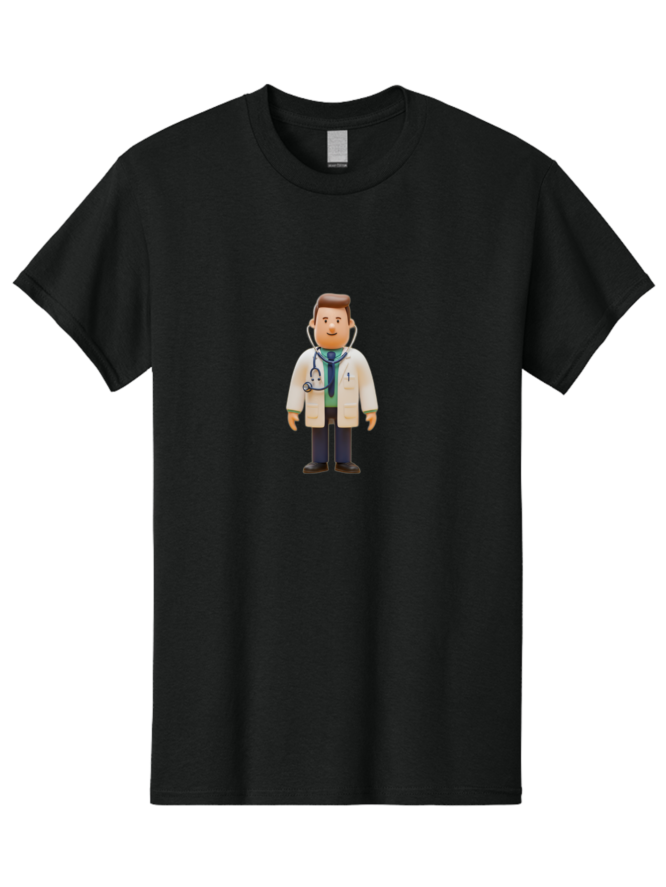 Playmobil-Doctor Men'S Graphic Tee, 100% Cotton, Comfortable Casual Summer Wear, Machine Washable, Cartoon Doctor, Medical Professional, Stethoscope Around Neck, White Lab Coat, Blue Tie, Playmobil Figure, Medical Illustration, Bab209