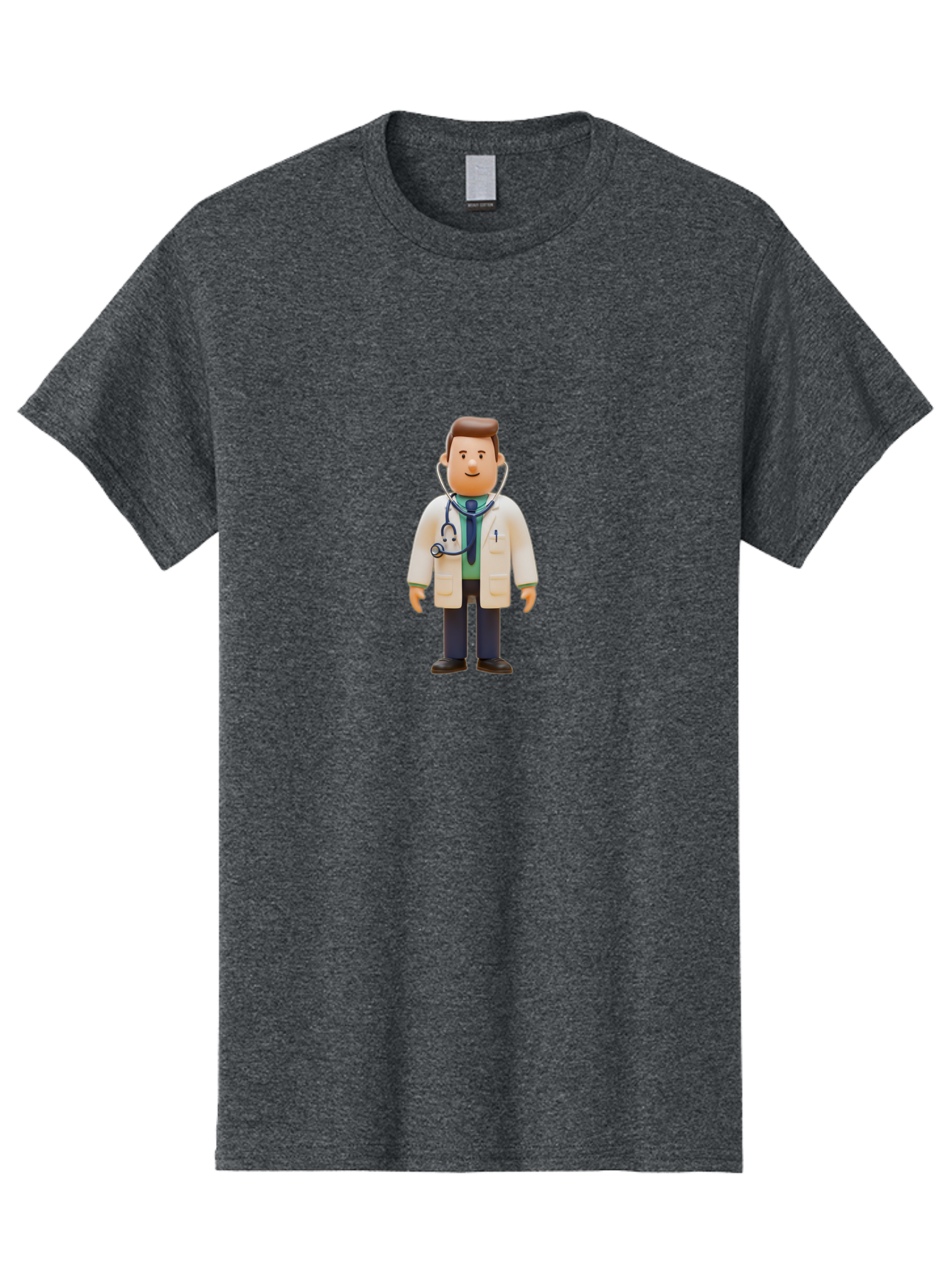 Playmobil-Doctor Men'S Graphic Tee, 100% Cotton, Comfortable Casual Summer Wear, Machine Washable, Cartoon Doctor, Medical Professional, Stethoscope Around Neck, White Lab Coat, Blue Tie, Playmobil Figure, Medical Illustration, Bab209