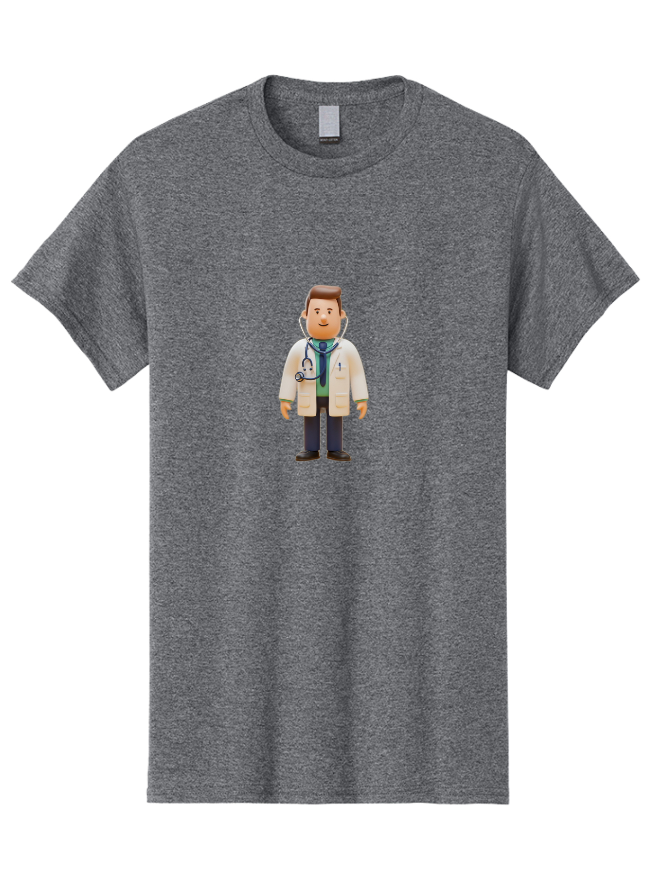 Playmobil-Doctor Men'S Graphic Tee, 100% Cotton, Comfortable Casual Summer Wear, Machine Washable, Cartoon Doctor, Medical Professional, Stethoscope Around Neck, White Lab Coat, Blue Tie, Playmobil Figure, Medical Illustration, Bab209