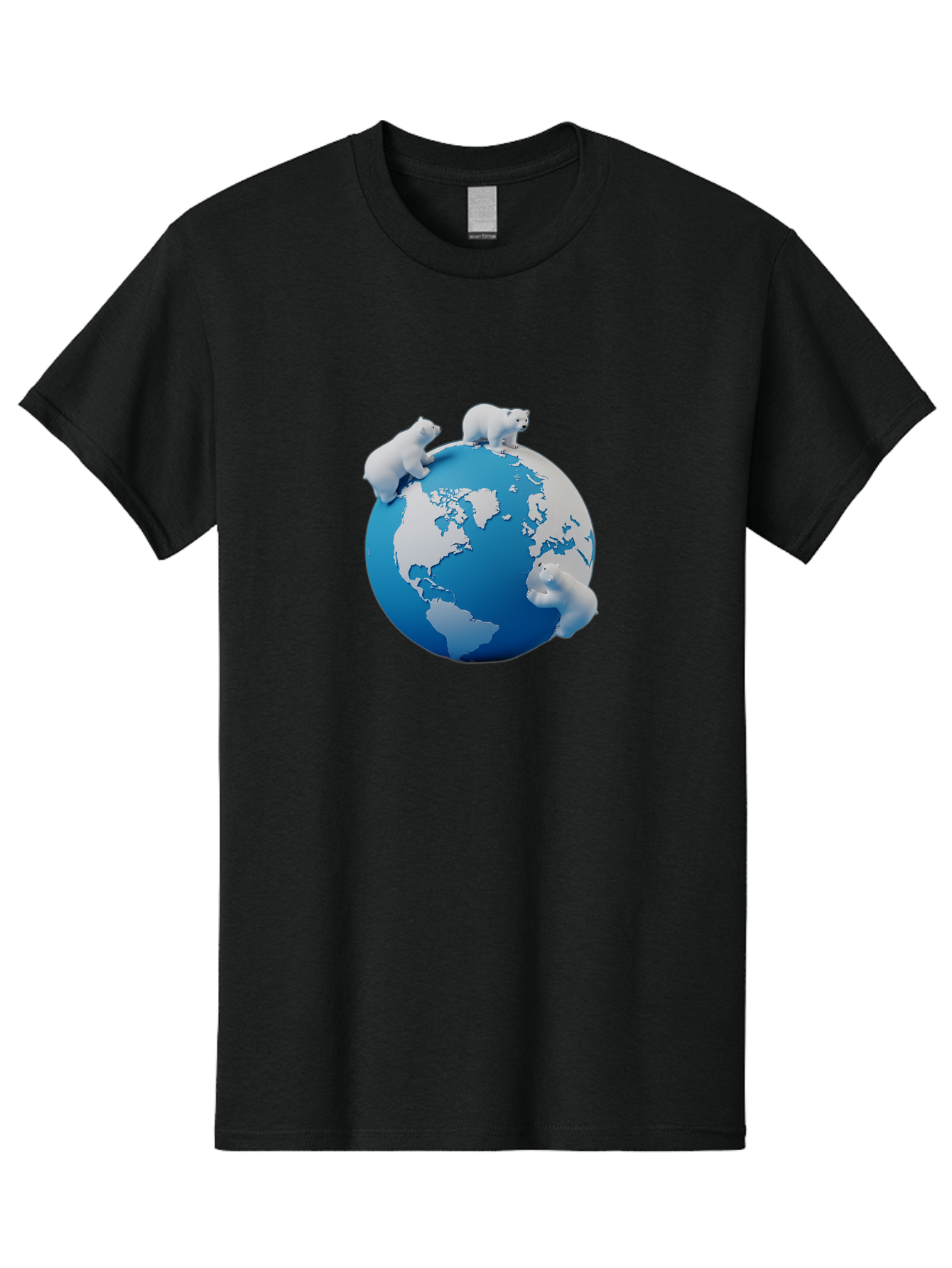 Polar-Bears-On-Globe Men'S Graphic Tee, 100% Cotton, Comfortable Casual Summer Wear, Machine Washable, Polar Bears On Globe, Global Unity, World Map, Wildlife Conservation, Environmental Awareness, Polar Bear Protection, Eco-Friendly, Bab210