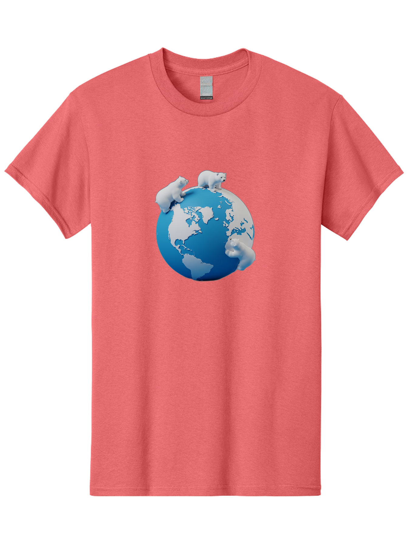 Polar-Bears-On-Globe Men'S Graphic Tee, 100% Cotton, Comfortable Casual Summer Wear, Machine Washable, Polar Bears On Globe, Global Unity, World Map, Wildlife Conservation, Environmental Awareness, Polar Bear Protection, Eco-Friendly, Bab210
