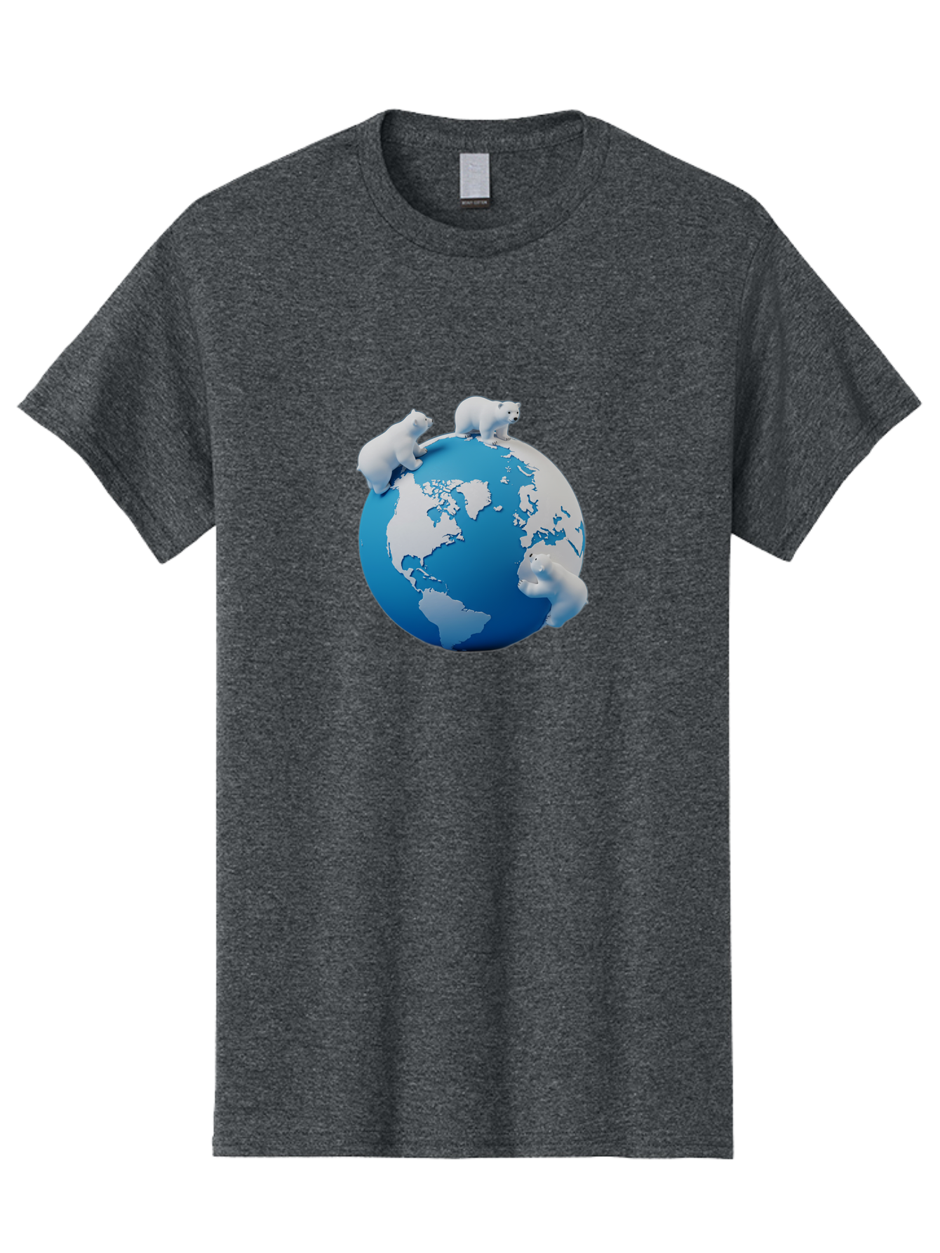 Polar-Bears-On-Globe Men'S Graphic Tee, 100% Cotton, Comfortable Casual Summer Wear, Machine Washable, Polar Bears On Globe, Global Unity, World Map, Wildlife Conservation, Environmental Awareness, Polar Bear Protection, Eco-Friendly, Bab210