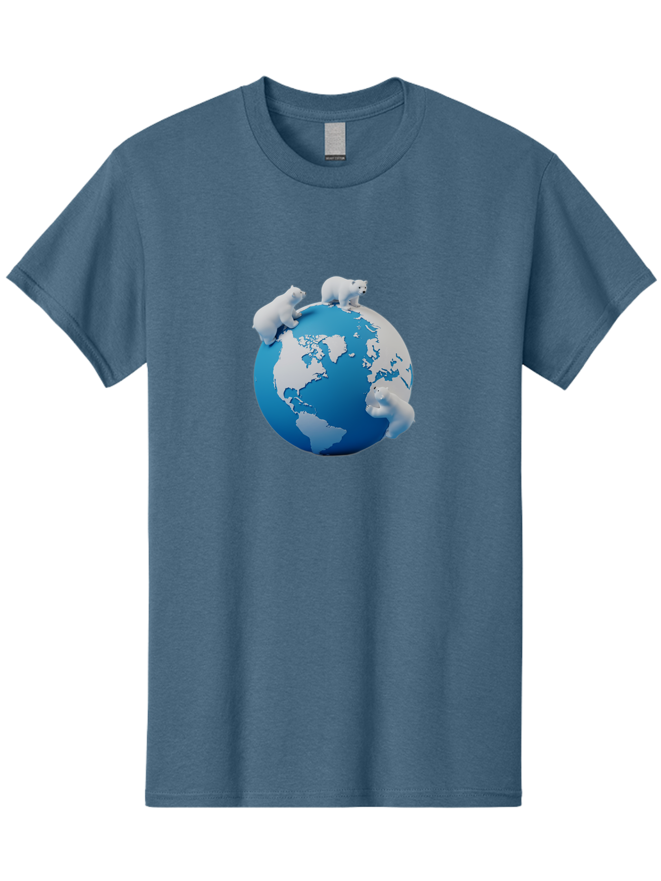 Polar-Bears-On-Globe Men'S Graphic Tee, 100% Cotton, Comfortable Casual Summer Wear, Machine Washable, Polar Bears On Globe, Global Unity, World Map, Wildlife Conservation, Environmental Awareness, Polar Bear Protection, Eco-Friendly, Bab210