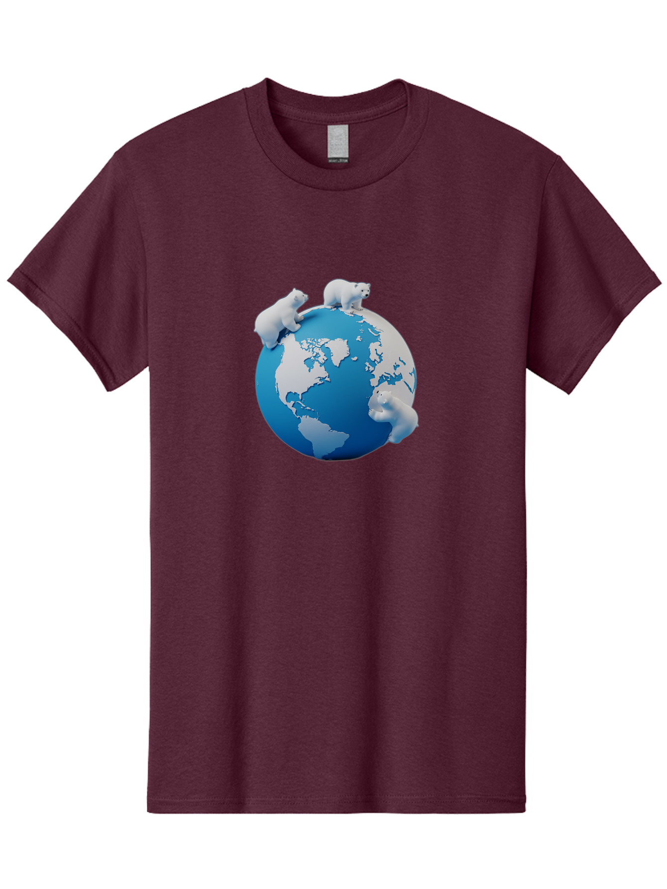 Polar-Bears-On-Globe Men'S Graphic Tee, 100% Cotton, Comfortable Casual Summer Wear, Machine Washable, Polar Bears On Globe, Global Unity, World Map, Wildlife Conservation, Environmental Awareness, Polar Bear Protection, Eco-Friendly, Bab210