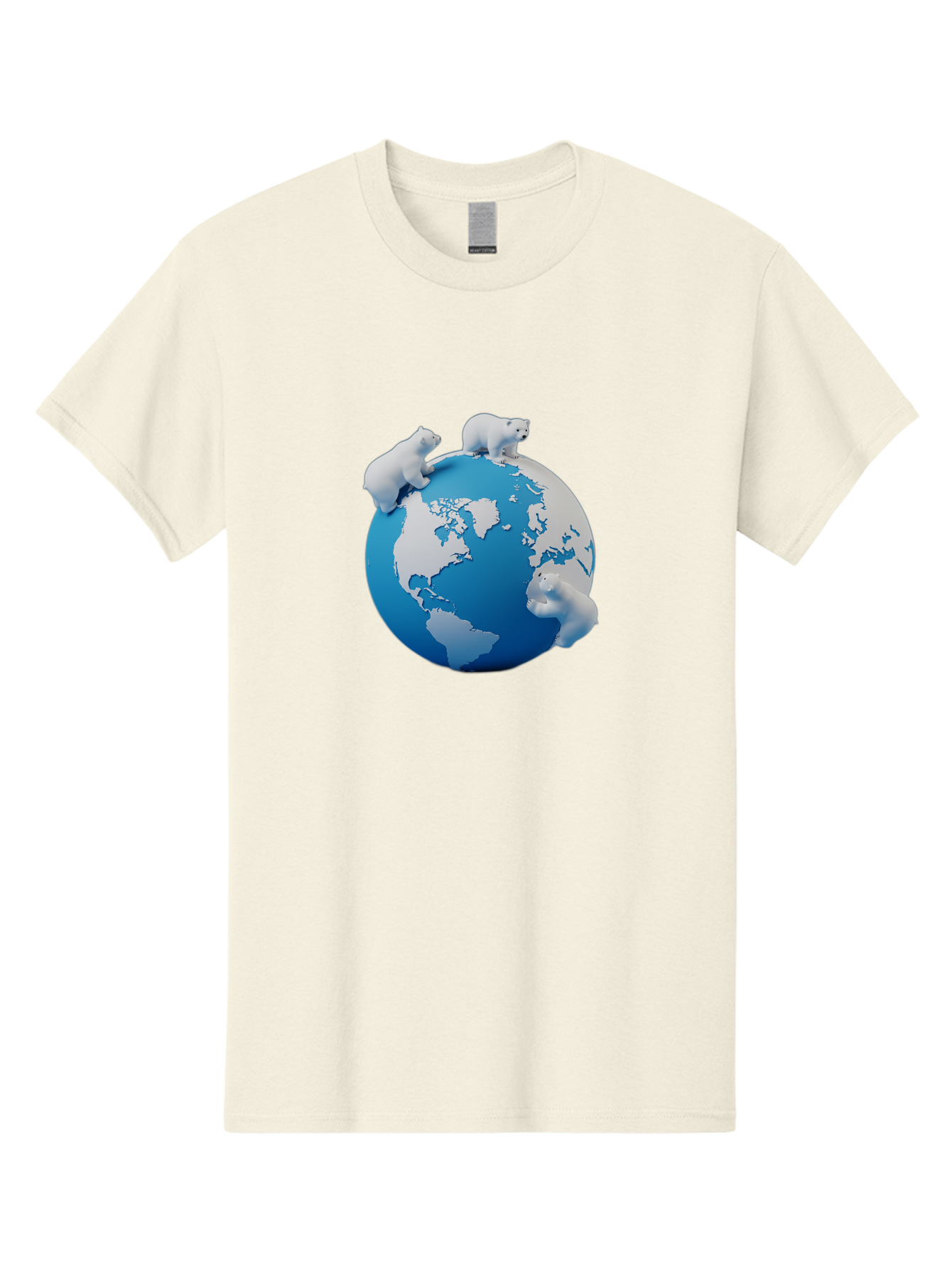 Polar-Bears-On-Globe Men'S Graphic Tee, 100% Cotton, Comfortable Casual Summer Wear, Machine Washable, Polar Bears On Globe, Global Unity, World Map, Wildlife Conservation, Environmental Awareness, Polar Bear Protection, Eco-Friendly, Bab210