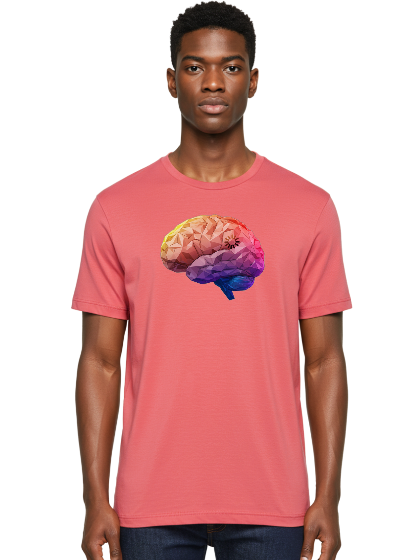 Polygonal-Brain Men'S Graphic Tee, 100% Cotton, Comfortable Casual Summer Wear, Machine Washable, Low Poly Brain, Colorful Brain, 3D Brain Model, Geometric Art, Brain Illustration, Neuroscience, Cognitive Function, Mental Health Awareness, Bab211
