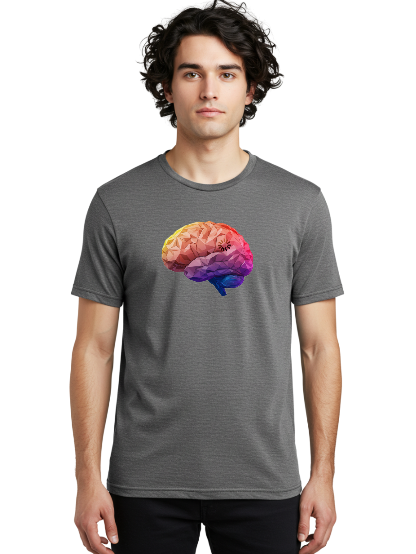Polygonal-Brain Men'S Graphic Tee, 100% Cotton, Comfortable Casual Summer Wear, Machine Washable, Low Poly Brain, Colorful Brain, 3D Brain Model, Geometric Art, Brain Illustration, Neuroscience, Cognitive Function, Mental Health Awareness, Bab211