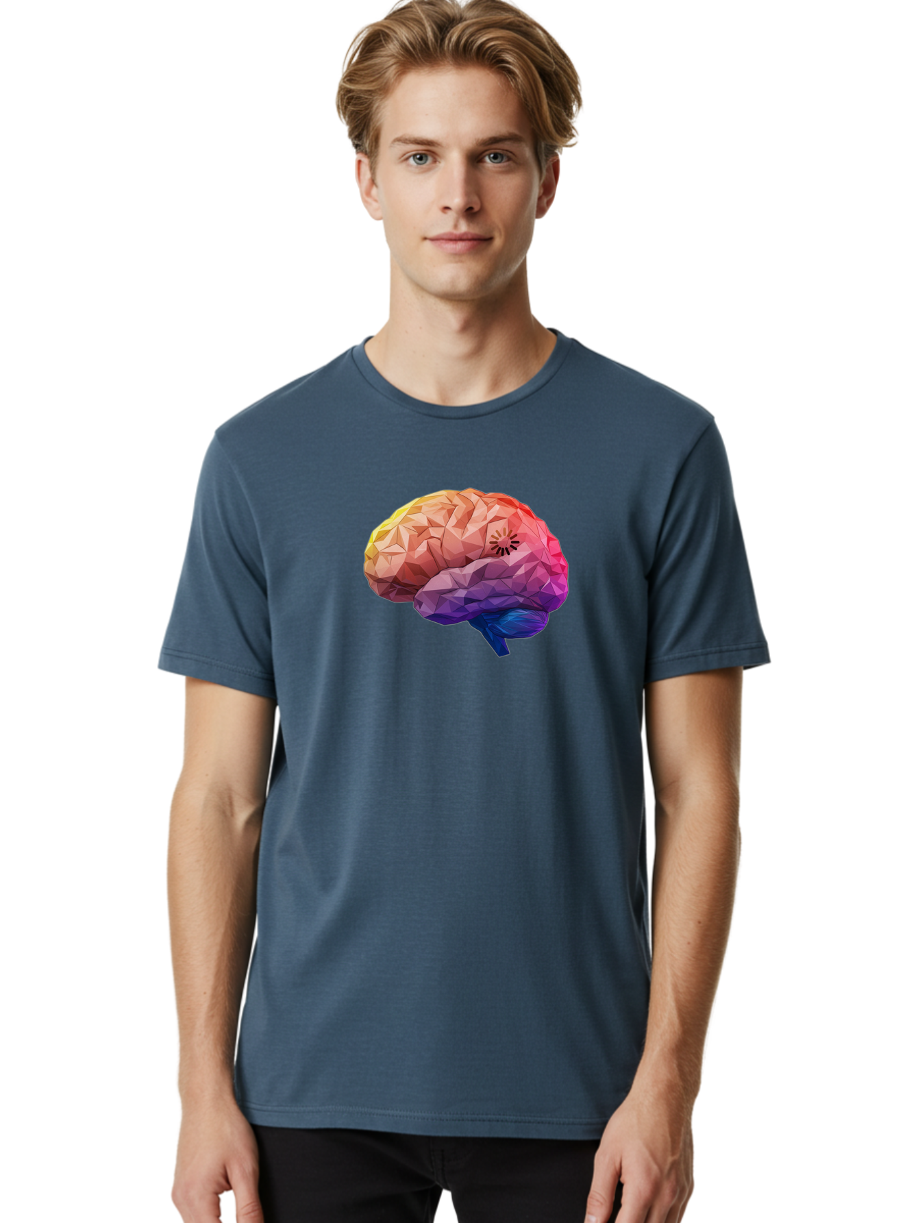 Polygonal-Brain Men'S Graphic Tee, 100% Cotton, Comfortable Casual Summer Wear, Machine Washable, Low Poly Brain, Colorful Brain, 3D Brain Model, Geometric Art, Brain Illustration, Neuroscience, Cognitive Function, Mental Health Awareness, Bab211