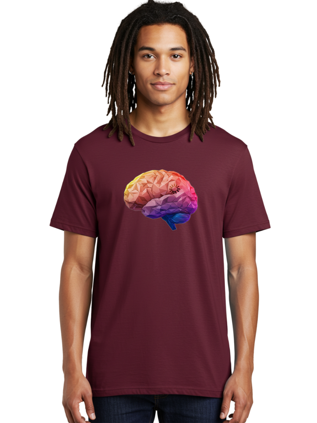 Polygonal-Brain Men'S Graphic Tee, 100% Cotton, Comfortable Casual Summer Wear, Machine Washable, Low Poly Brain, Colorful Brain, 3D Brain Model, Geometric Art, Brain Illustration, Neuroscience, Cognitive Function, Mental Health Awareness, Bab211