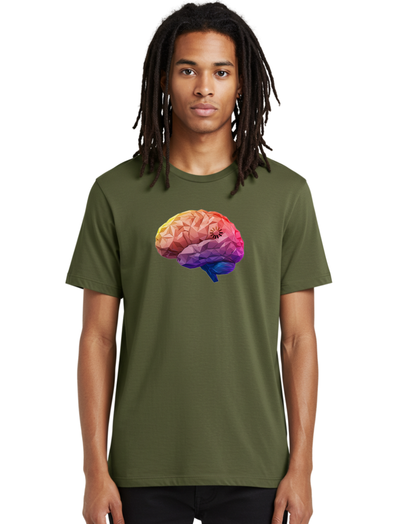 Polygonal-Brain Men'S Graphic Tee, 100% Cotton, Comfortable Casual Summer Wear, Machine Washable, Low Poly Brain, Colorful Brain, 3D Brain Model, Geometric Art, Brain Illustration, Neuroscience, Cognitive Function, Mental Health Awareness, Bab211