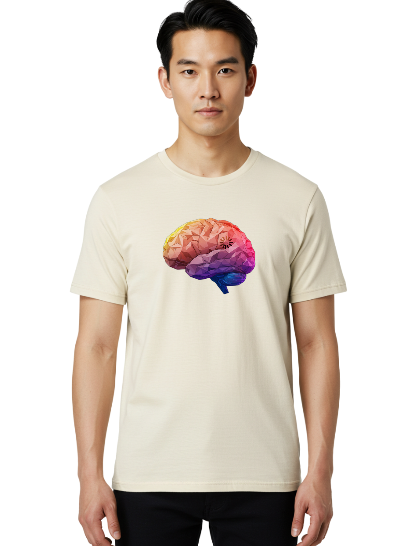 Polygonal-Brain Men'S Graphic Tee, 100% Cotton, Comfortable Casual Summer Wear, Machine Washable, Low Poly Brain, Colorful Brain, 3D Brain Model, Geometric Art, Brain Illustration, Neuroscience, Cognitive Function, Mental Health Awareness, Bab211