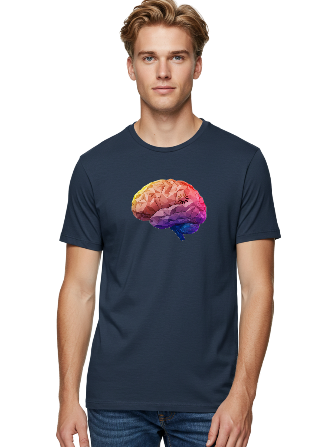Polygonal-Brain Men'S Graphic Tee, 100% Cotton, Comfortable Casual Summer Wear, Machine Washable, Low Poly Brain, Colorful Brain, 3D Brain Model, Geometric Art, Brain Illustration, Neuroscience, Cognitive Function, Mental Health Awareness, Bab211