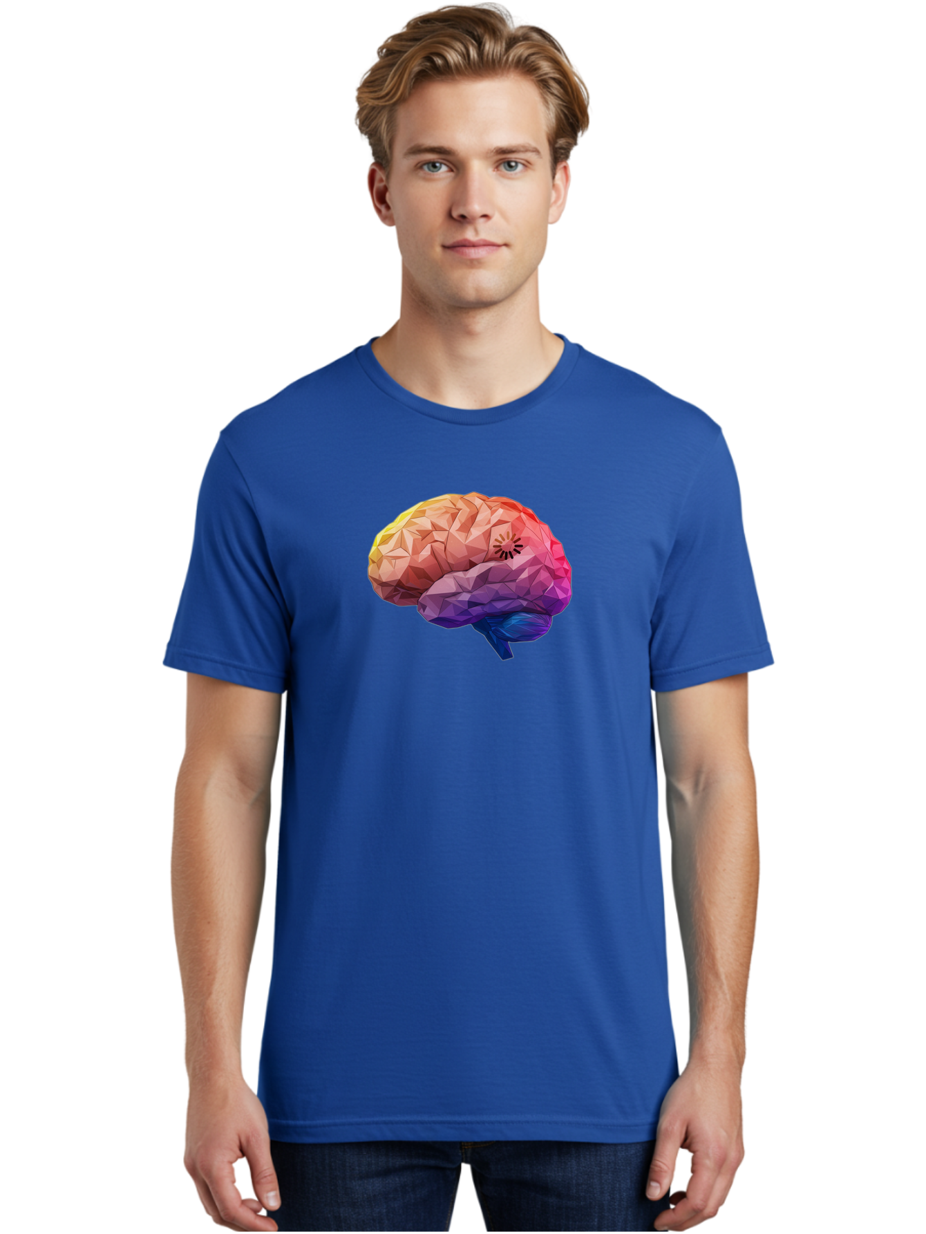 Polygonal-Brain Men'S Graphic Tee, 100% Cotton, Comfortable Casual Summer Wear, Machine Washable, Low Poly Brain, Colorful Brain, 3D Brain Model, Geometric Art, Brain Illustration, Neuroscience, Cognitive Function, Mental Health Awareness, Bab211