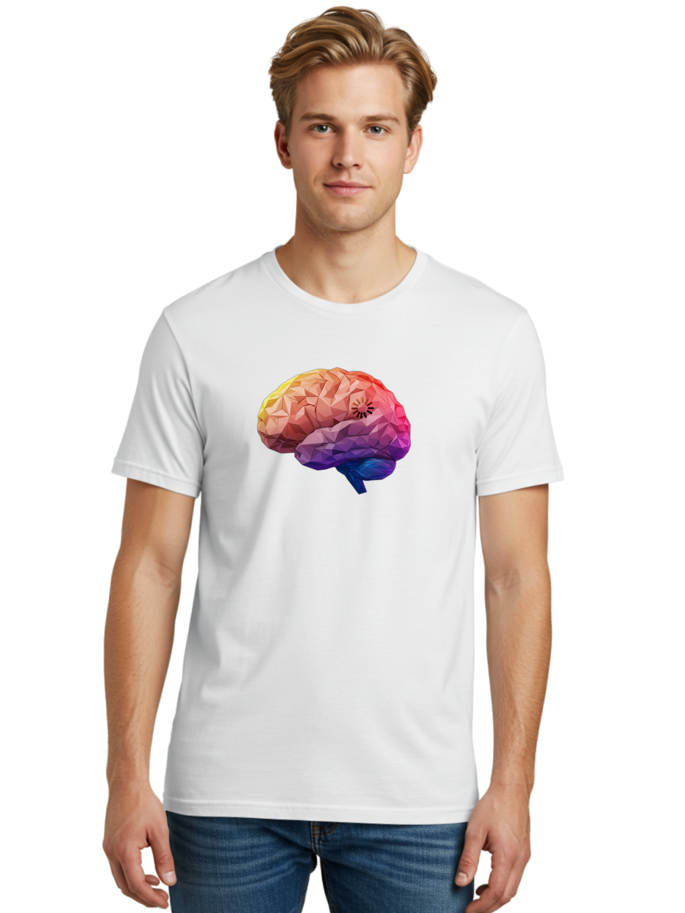 Polygonal-Brain Men'S Graphic Tee, 100% Cotton, Comfortable Casual Summer Wear, Machine Washable, Low Poly Brain, Colorful Brain, 3D Brain Model, Geometric Art, Brain Illustration, Neuroscience, Cognitive Function, Mental Health Awareness, Bab211