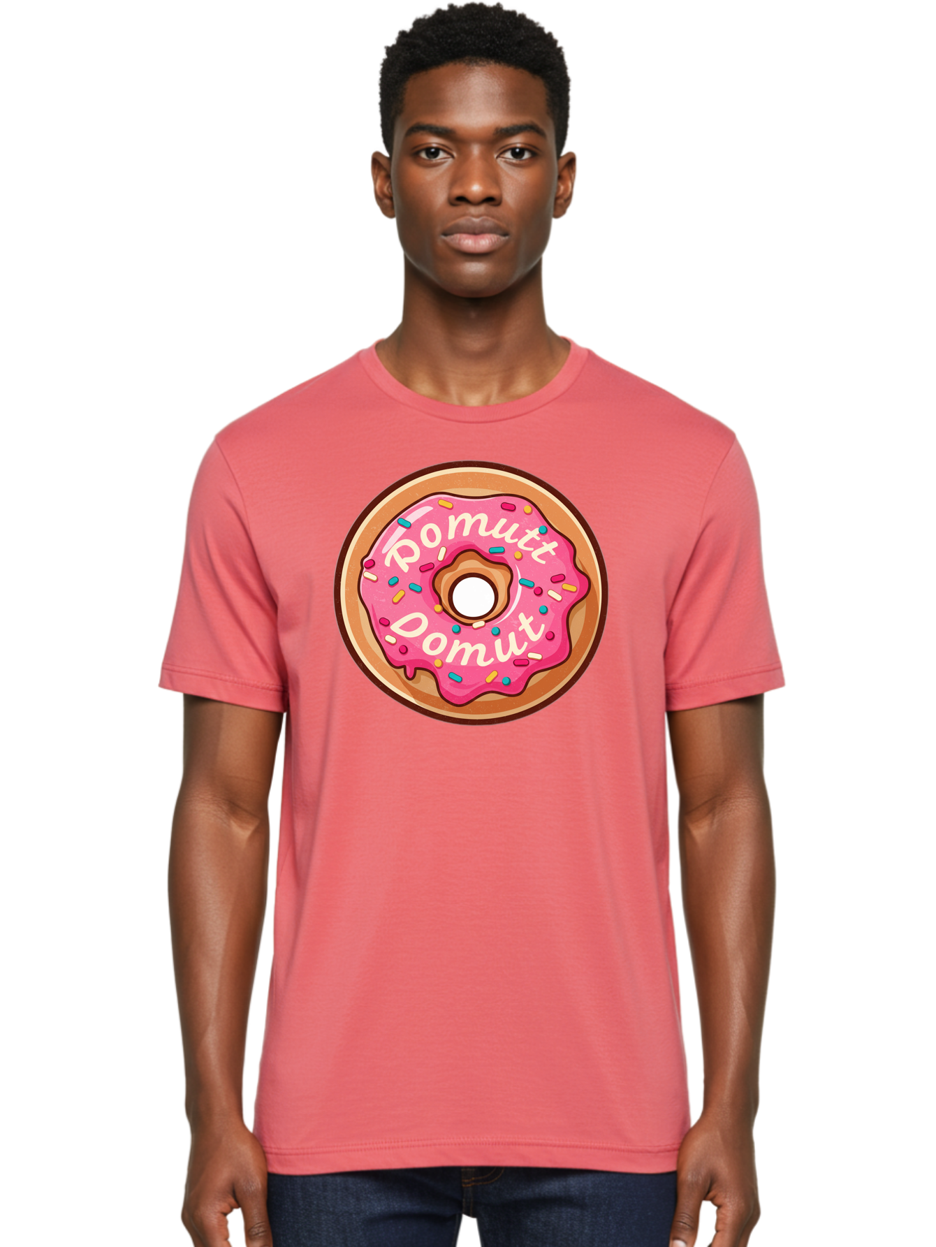 Pomutt-Pomutt-Donut Men'S Graphic Tee, 100% Cotton, Comfortable Casual Summer Wear, Machine Washable, Pink Frosted Donut, Donut With Sprinkles, Sweet Treat, Tasty Dessert, Colorful Donut, Pomutt Pomutt, Donut Illustration, Donut Art Bab212