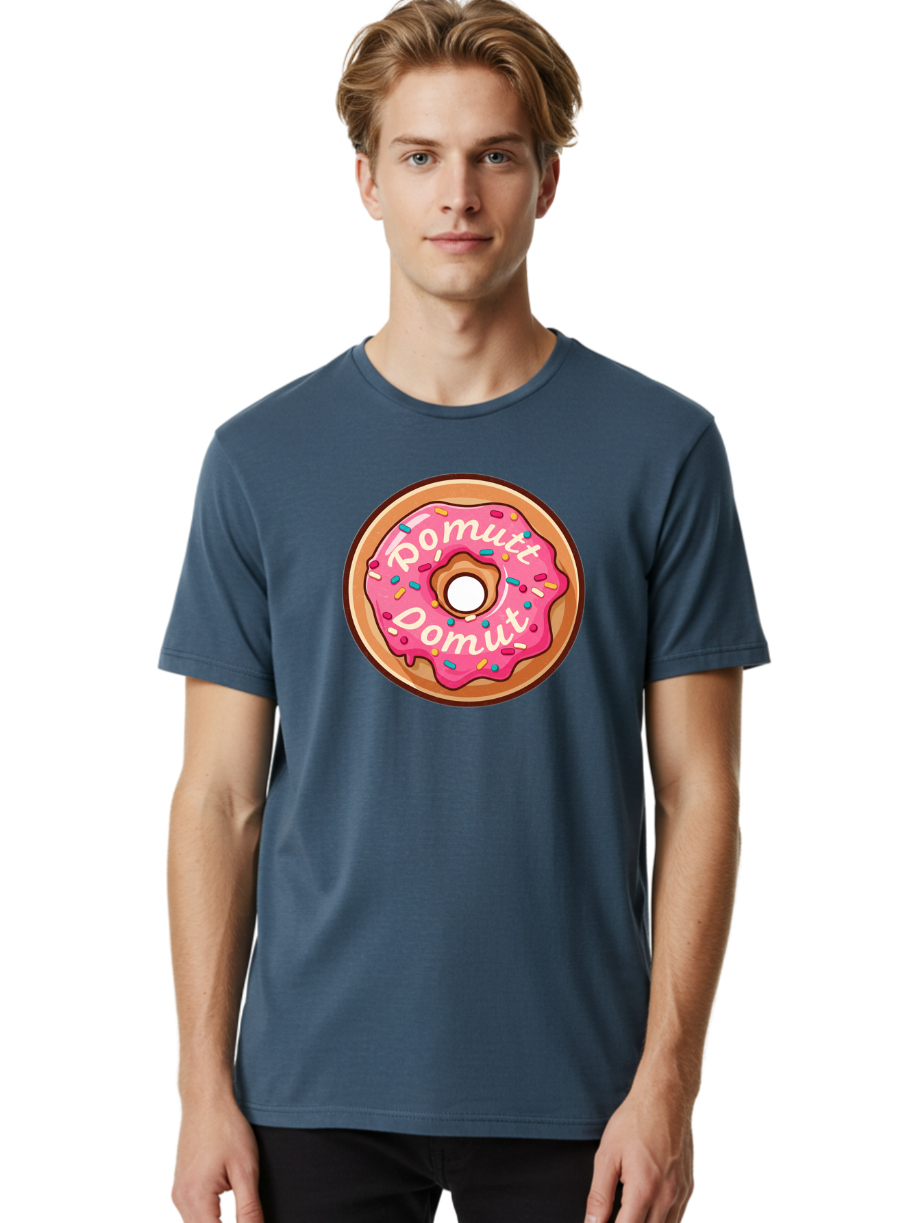 Pomutt-Pomutt-Donut Men'S Graphic Tee, 100% Cotton, Comfortable Casual Summer Wear, Machine Washable, Pink Frosted Donut, Donut With Sprinkles, Sweet Treat, Tasty Dessert, Colorful Donut, Pomutt Pomutt, Donut Illustration, Donut Art Bab212