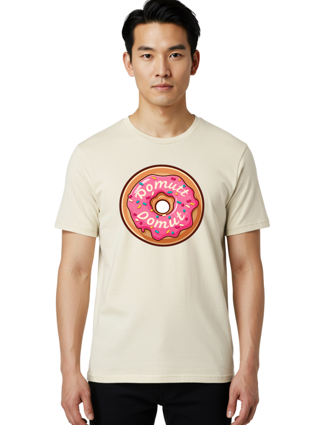 Pomutt-Pomutt-Donut Men'S Graphic Tee, 100% Cotton, Comfortable Casual Summer Wear, Machine Washable, Pink Frosted Donut, Donut With Sprinkles, Sweet Treat, Tasty Dessert, Colorful Donut, Pomutt Pomutt, Donut Illustration, Donut Art Bab212