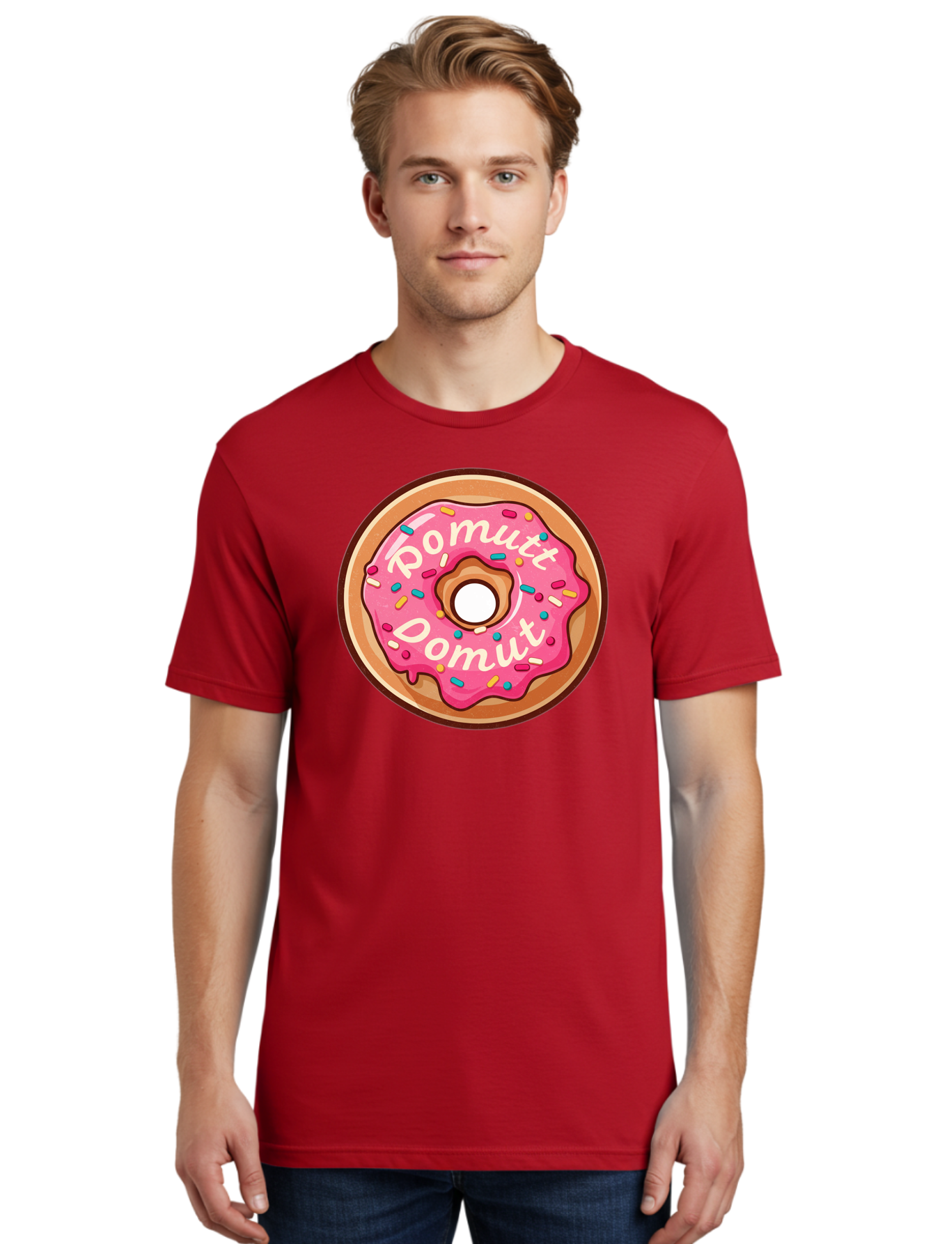 Pomutt-Pomutt-Donut Men'S Graphic Tee, 100% Cotton, Comfortable Casual Summer Wear, Machine Washable, Pink Frosted Donut, Donut With Sprinkles, Sweet Treat, Tasty Dessert, Colorful Donut, Pomutt Pomutt, Donut Illustration, Donut Art Bab212