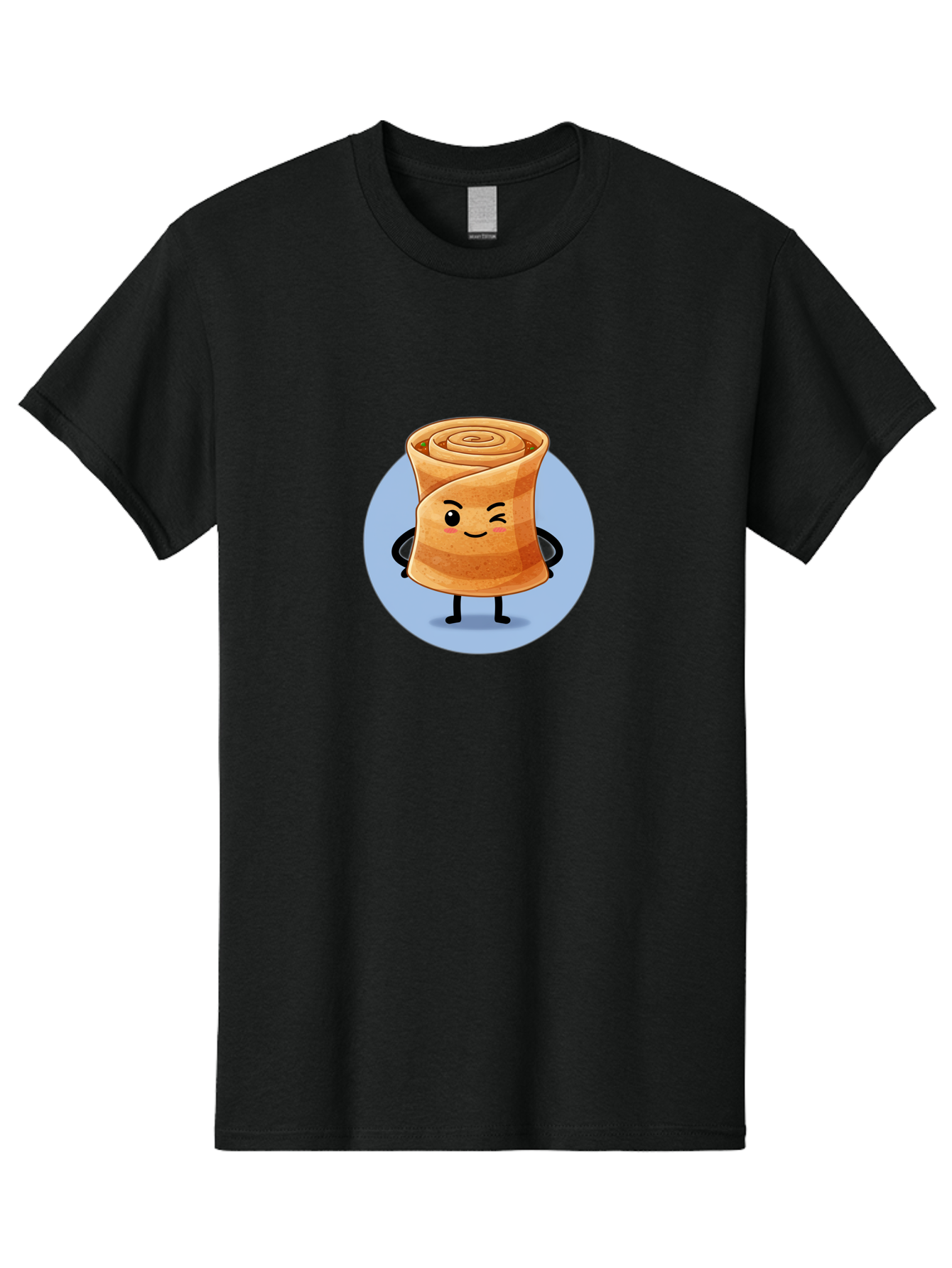 Popiah Men'S Graphic Tee, 100% Cotton, Comfortable Casual Summer Wear, Machine Washable, Cartoon Cinnamon Roll, Smiling Face, Winking, Cute Pastry, Baked Goods, Sweet Treats, Delicious Dessert, Kawaii Character, Adorable Illustration Bab213