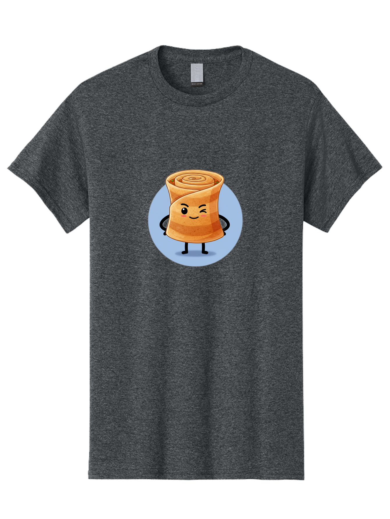 Popiah Men'S Graphic Tee, 100% Cotton, Comfortable Casual Summer Wear, Machine Washable, Cartoon Cinnamon Roll, Smiling Face, Winking, Cute Pastry, Baked Goods, Sweet Treats, Delicious Dessert, Kawaii Character, Adorable Illustration Bab213