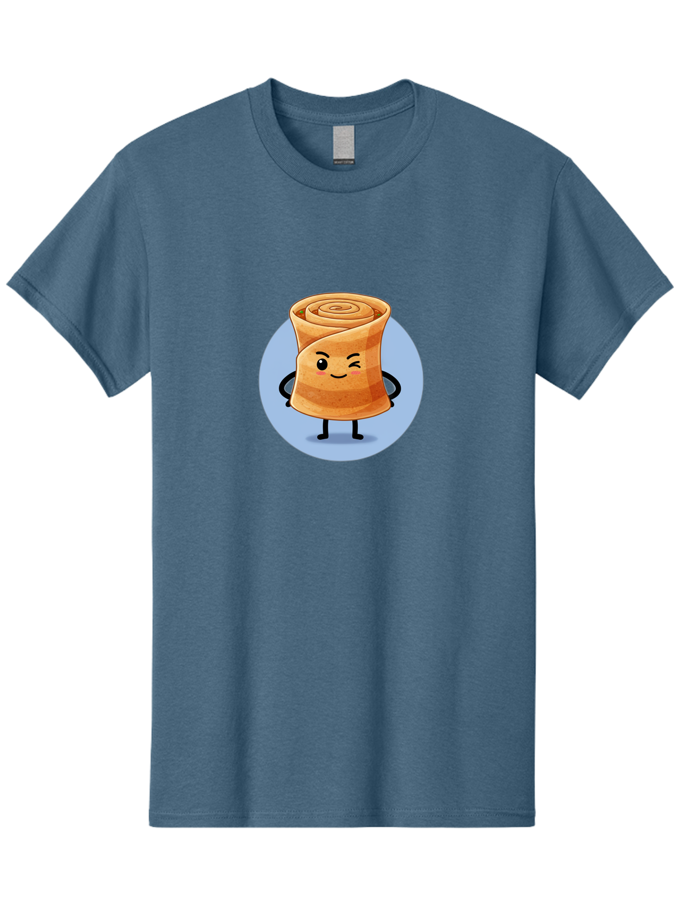 Popiah Men'S Graphic Tee, 100% Cotton, Comfortable Casual Summer Wear, Machine Washable, Cartoon Cinnamon Roll, Smiling Face, Winking, Cute Pastry, Baked Goods, Sweet Treats, Delicious Dessert, Kawaii Character, Adorable Illustration Bab213