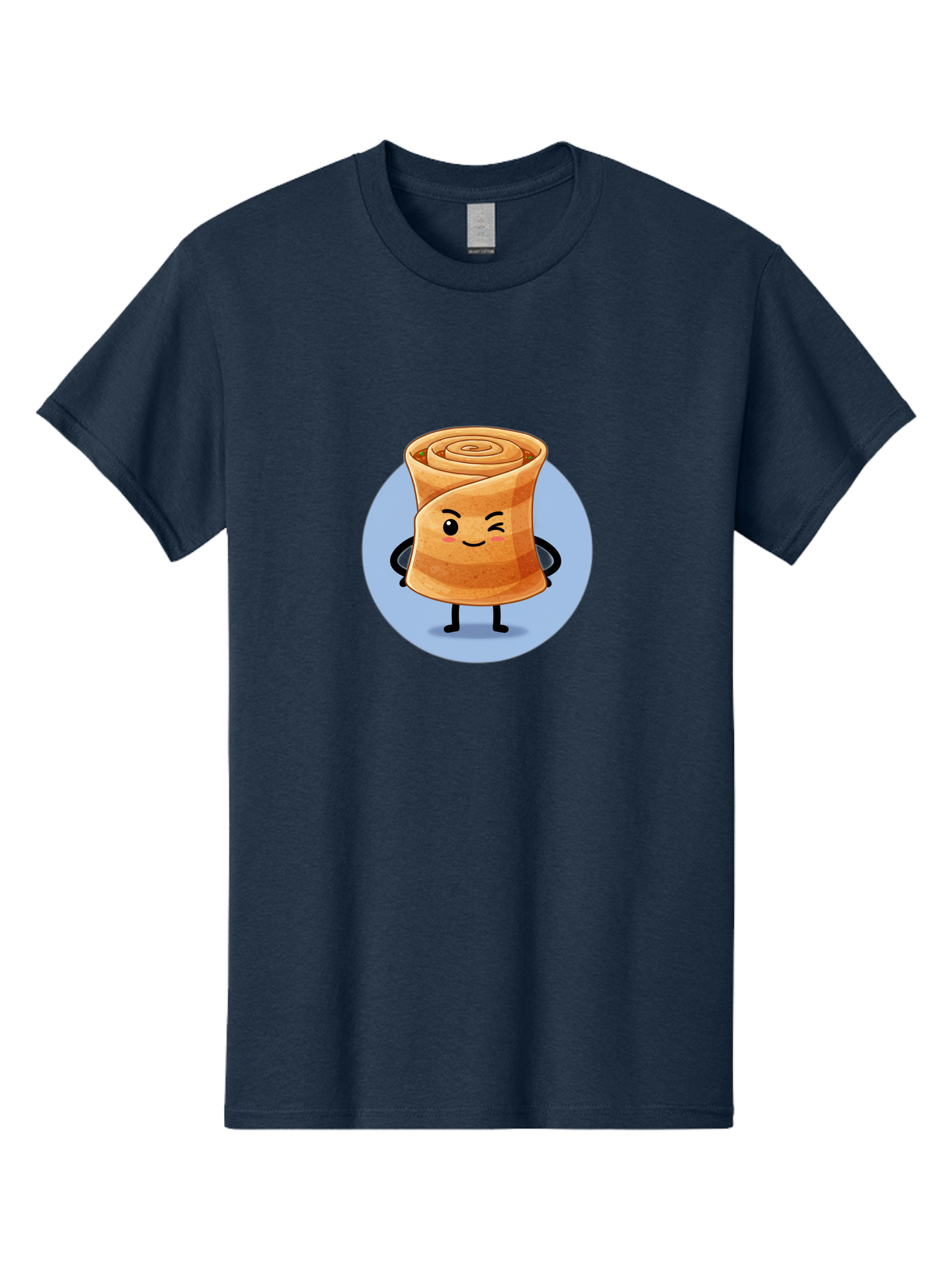 Popiah Men'S Graphic Tee, 100% Cotton, Comfortable Casual Summer Wear, Machine Washable, Cartoon Cinnamon Roll, Smiling Face, Winking, Cute Pastry, Baked Goods, Sweet Treats, Delicious Dessert, Kawaii Character, Adorable Illustration Bab213