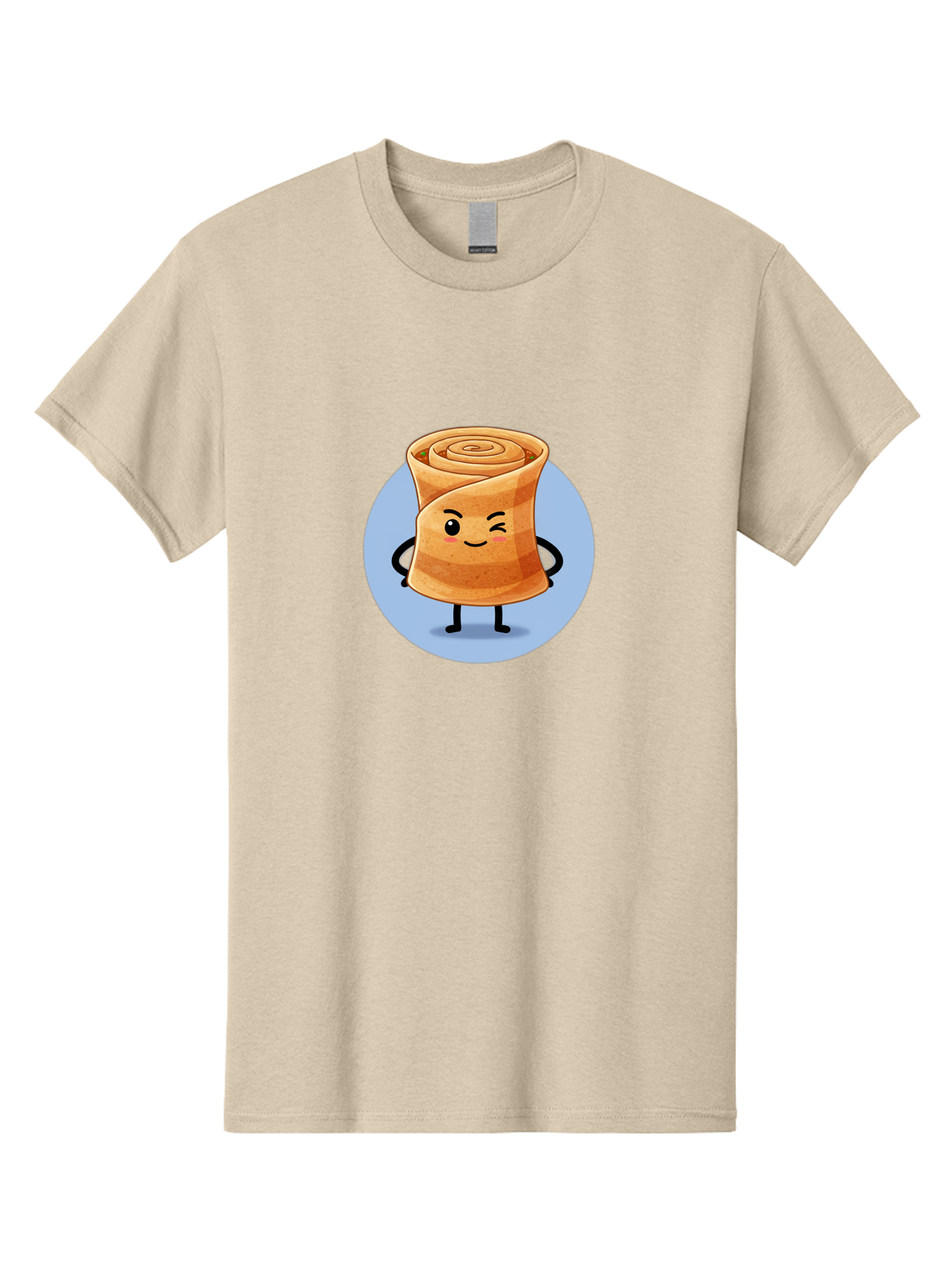 Popiah Men'S Graphic Tee, 100% Cotton, Comfortable Casual Summer Wear, Machine Washable, Cartoon Cinnamon Roll, Smiling Face, Winking, Cute Pastry, Baked Goods, Sweet Treats, Delicious Dessert, Kawaii Character, Adorable Illustration Bab213
