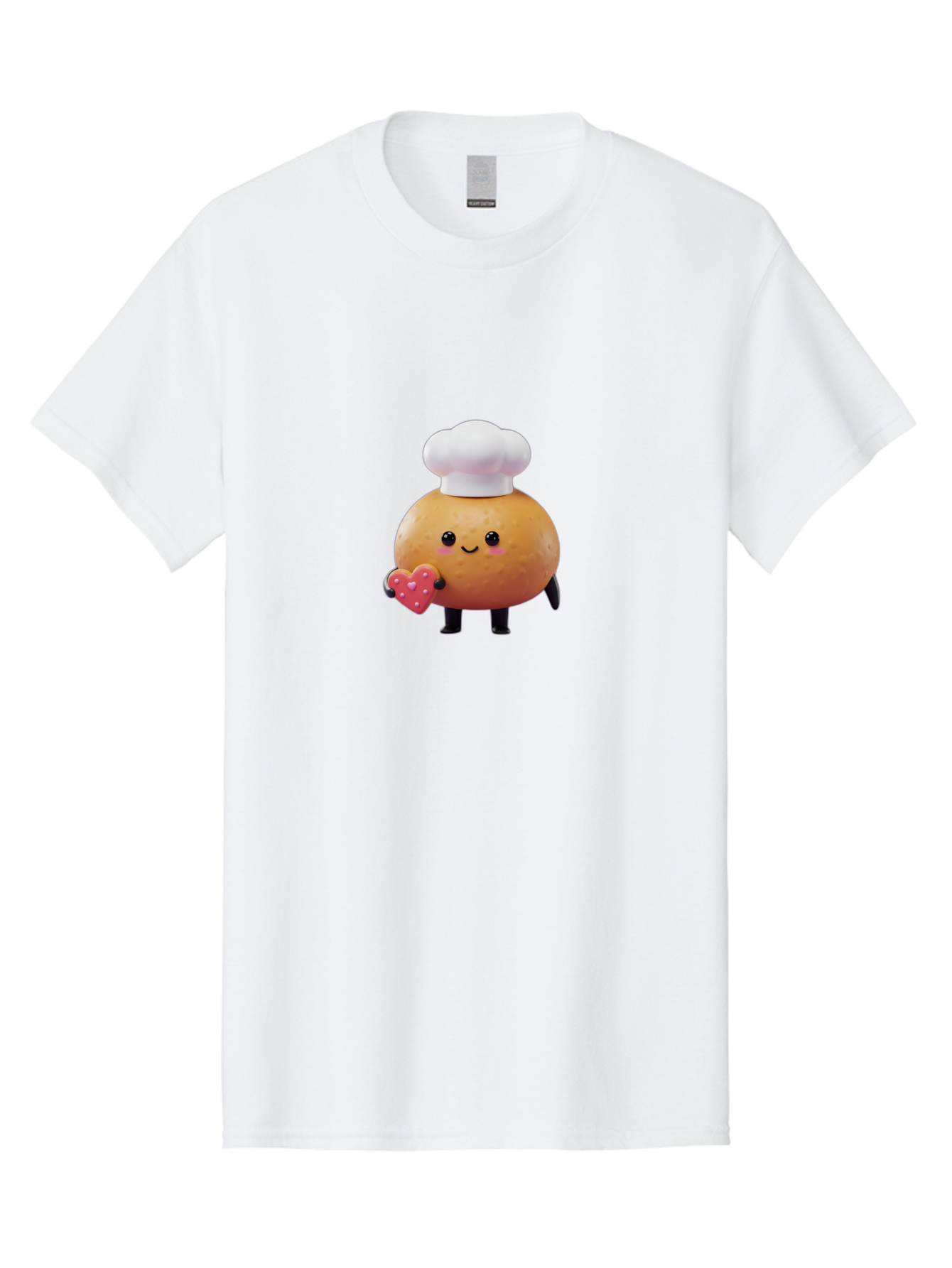 Potato-Chef-1 Men'S Graphic Tee, 100% Cotton, Comfortable Casual Summer Wear, Machine Washable, Cartoon Potato, Chef Hat, Heart-Shaped Cookie, Cute Character, Baking Theme, Kawaii Style, Sweet Treats, Adorable Design, Cookie Love, Bab214