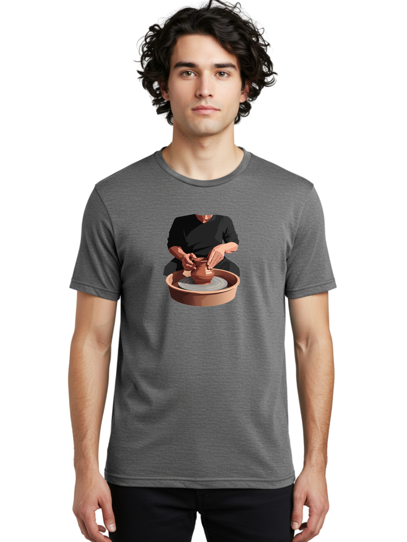 Potter-At-Work-1 Men'S Graphic Tee, 100% Cotton, Comfortable Casual Summer Wear, Machine Washable, Potter Shaping Clay Pot, Pottery Wheel In Action, Pottery Making Process, Hands-On Craftsmanship, Clay Vessel Creation, Artistic Expression, Bab219