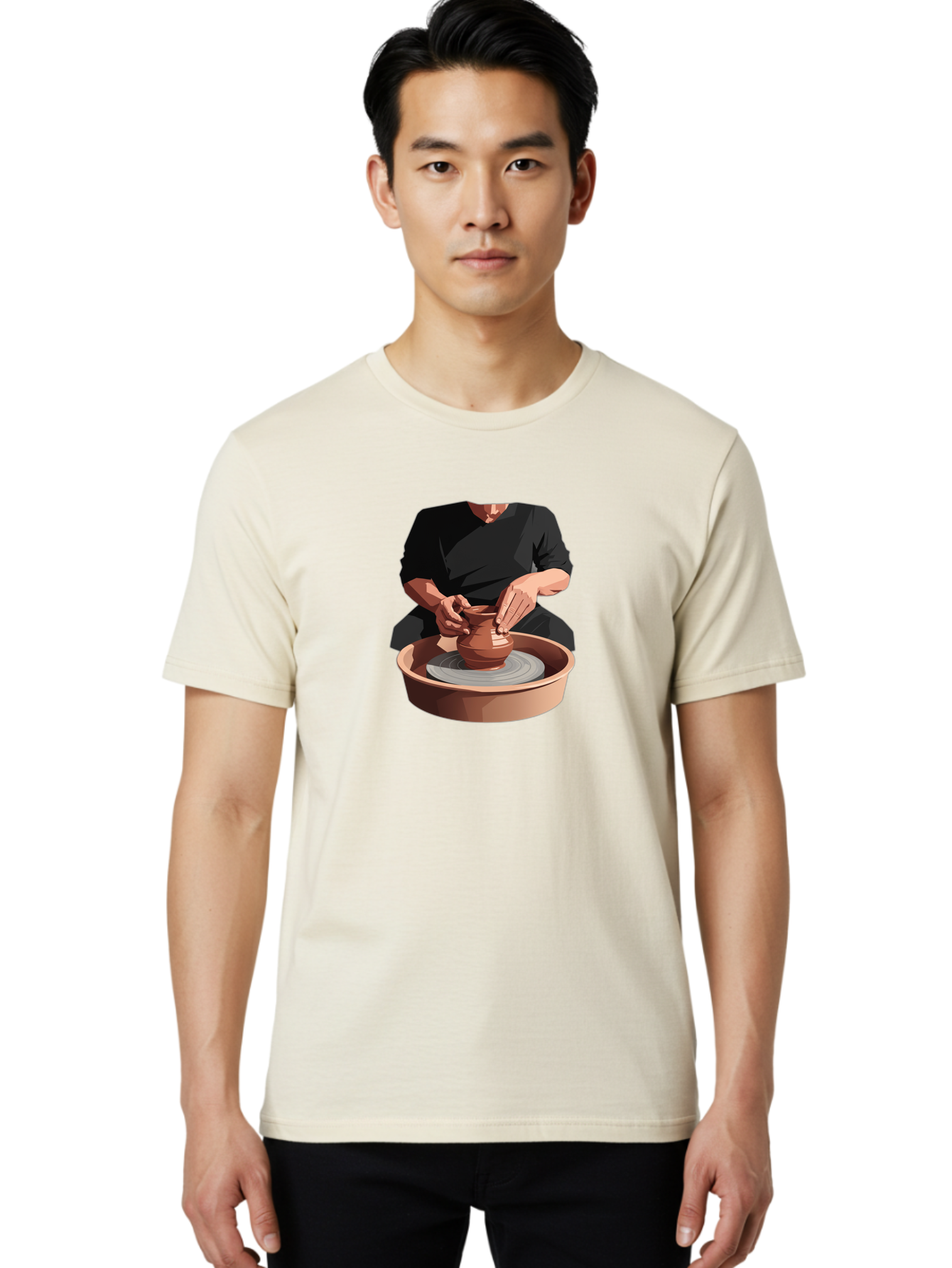 Potter-At-Work-1 Men'S Graphic Tee, 100% Cotton, Comfortable Casual Summer Wear, Machine Washable, Potter Shaping Clay Pot, Pottery Wheel In Action, Pottery Making Process, Hands-On Craftsmanship, Clay Vessel Creation, Artistic Expression, Bab219