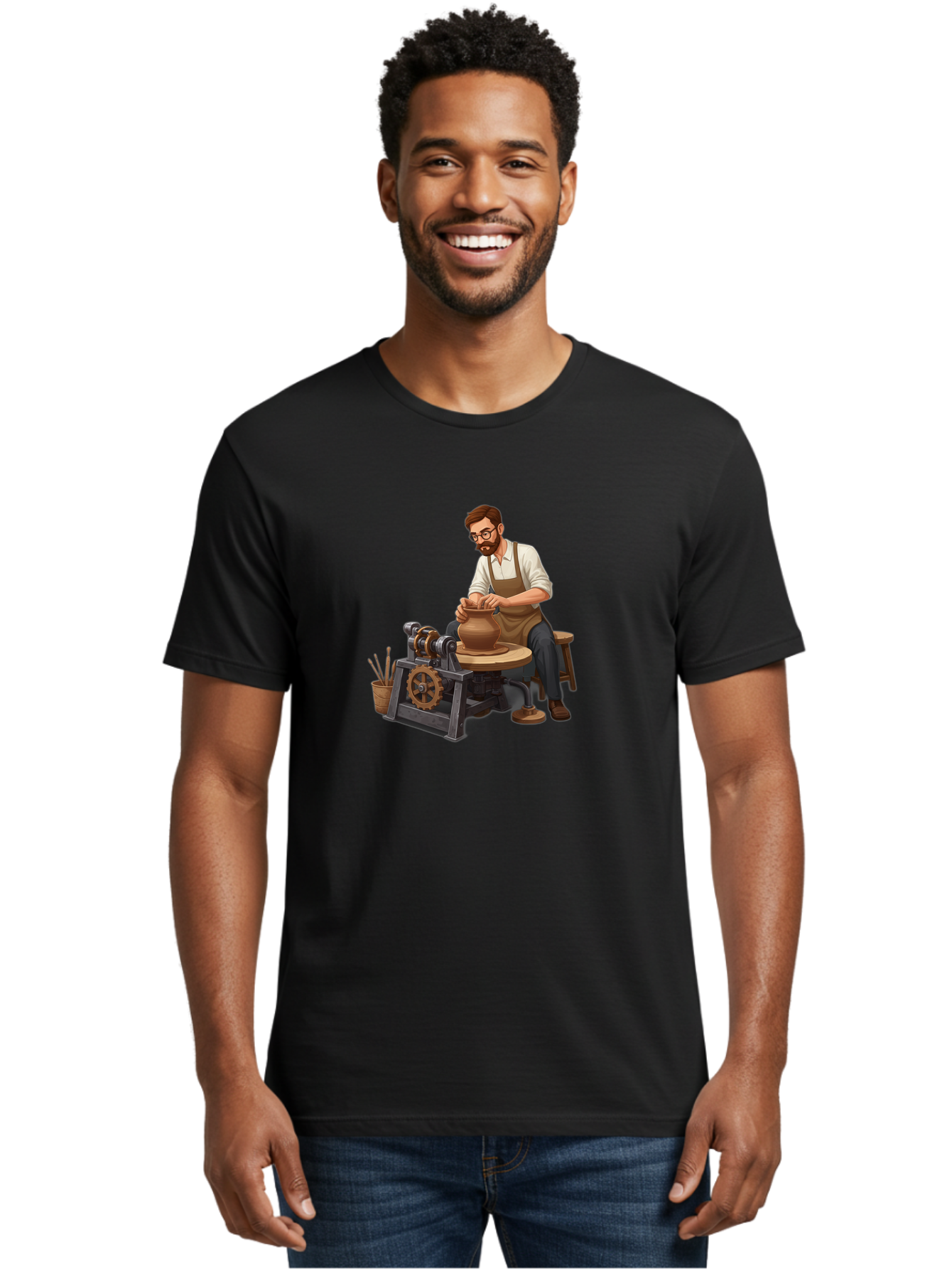 Potter-At-Work-10 Men'S Graphic Tee, 100% Cotton, Comfortable Casual Summer Wear, Machine Washable, Potter Creating Ceramics, Pottery Wheel In Action, Clay Vessel Being Shaped, Artisan At Work, Creative Process, Skilled Craftsmanship, Bab220