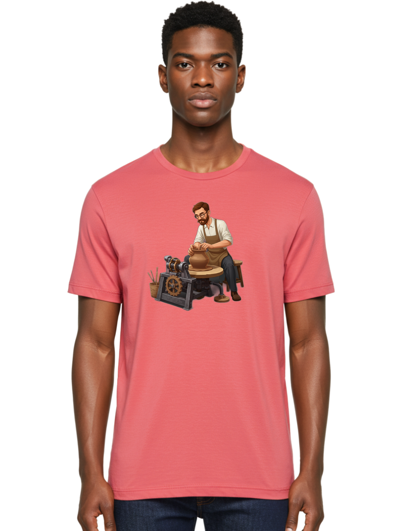 Potter-At-Work-10 Men'S Graphic Tee, 100% Cotton, Comfortable Casual Summer Wear, Machine Washable, Potter Creating Ceramics, Pottery Wheel In Action, Clay Vessel Being Shaped, Artisan At Work, Creative Process, Skilled Craftsmanship, Bab220