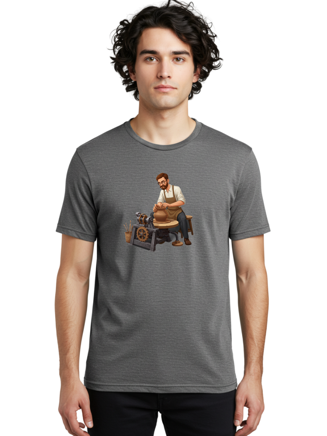 Potter-At-Work-10 Men'S Graphic Tee, 100% Cotton, Comfortable Casual Summer Wear, Machine Washable, Potter Creating Ceramics, Pottery Wheel In Action, Clay Vessel Being Shaped, Artisan At Work, Creative Process, Skilled Craftsmanship, Bab220