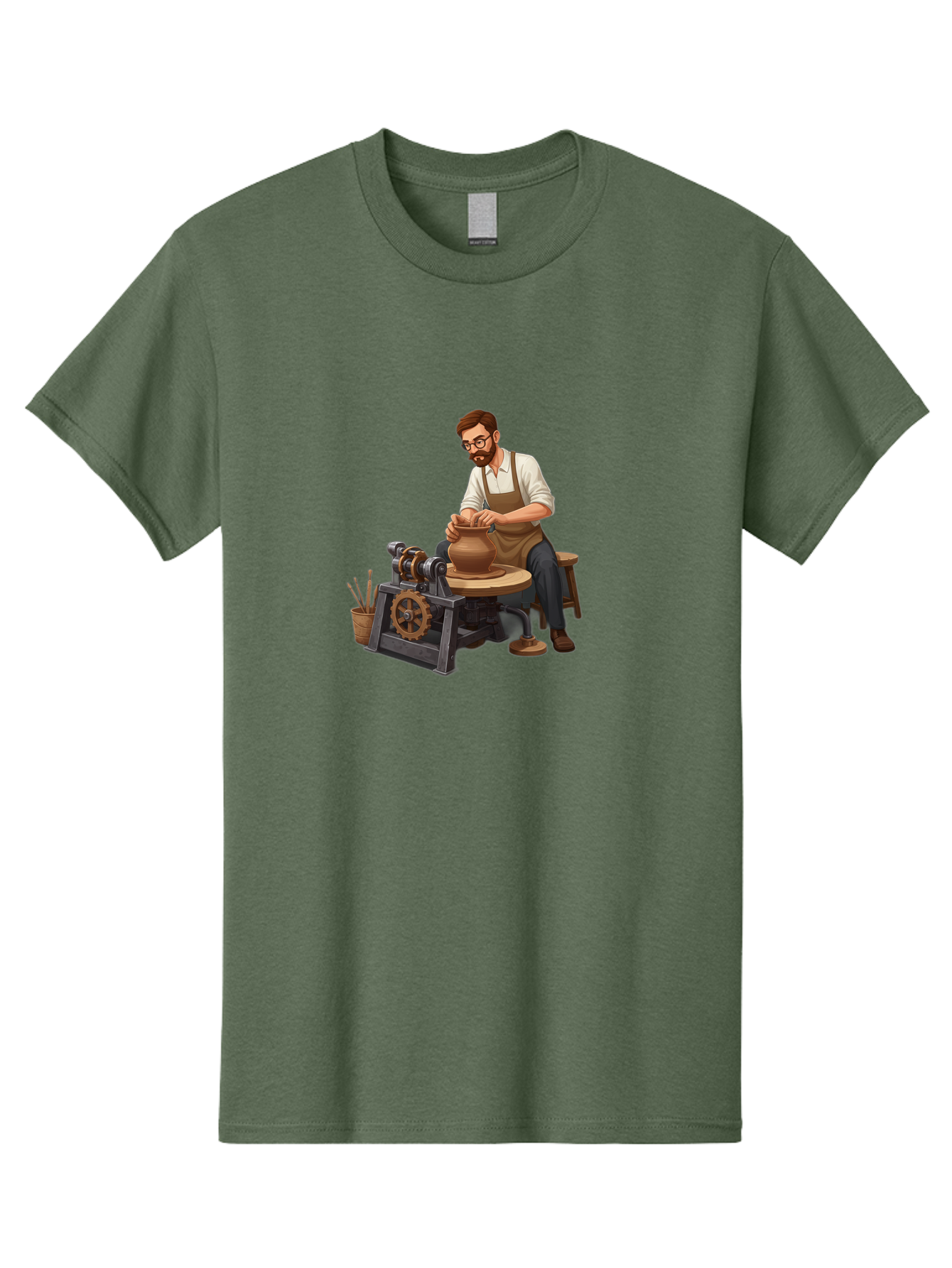 Potter-At-Work-10 Men'S Graphic Tee, 100% Cotton, Comfortable Casual Summer Wear, Machine Washable, Potter Creating Ceramics, Pottery Wheel In Action, Clay Vessel Being Shaped, Artisan At Work, Creative Process, Skilled Craftsmanship, Bab220
