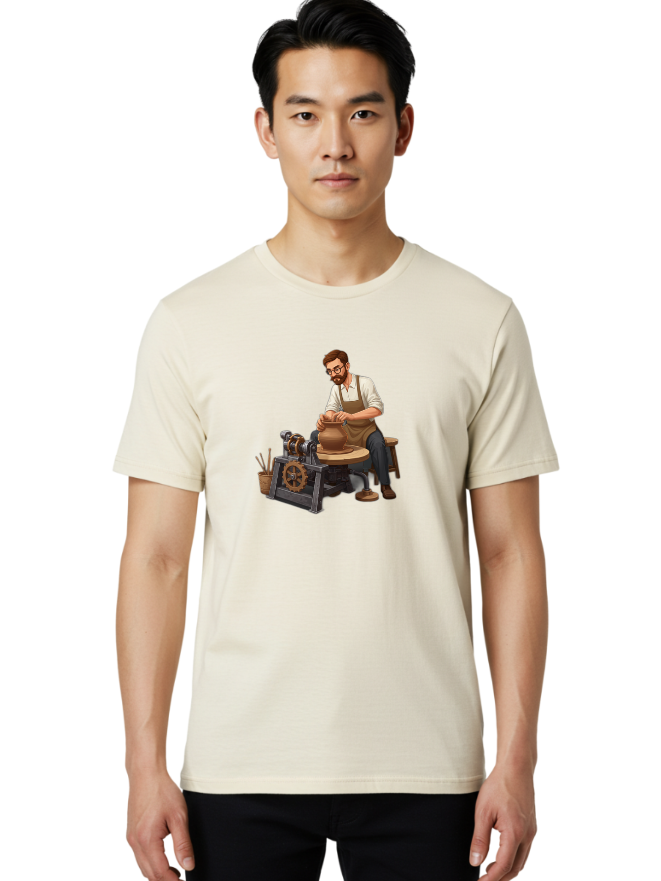Potter-At-Work-10 Men'S Graphic Tee, 100% Cotton, Comfortable Casual Summer Wear, Machine Washable, Potter Creating Ceramics, Pottery Wheel In Action, Clay Vessel Being Shaped, Artisan At Work, Creative Process, Skilled Craftsmanship, Bab220
