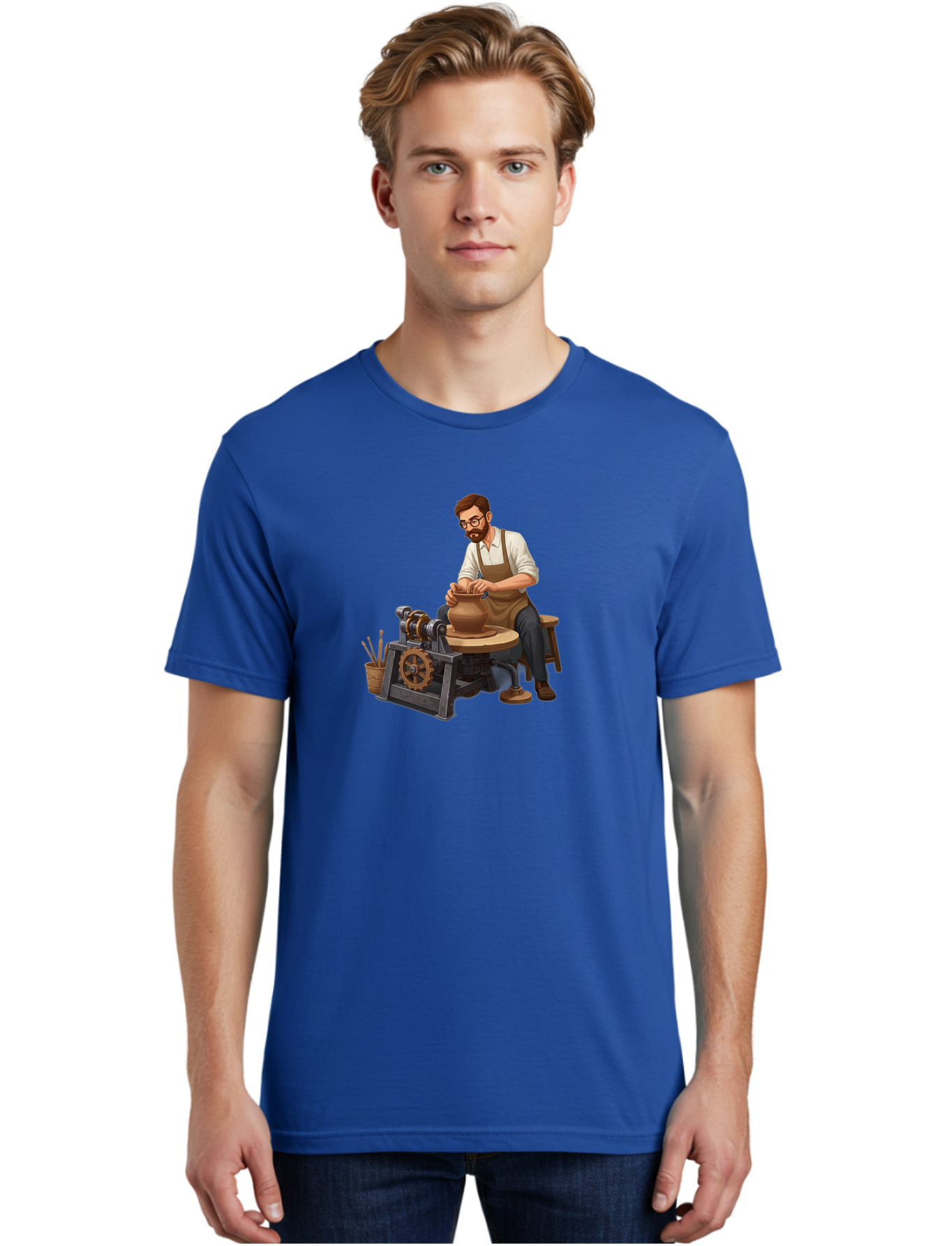 Potter-At-Work-10 Men'S Graphic Tee, 100% Cotton, Comfortable Casual Summer Wear, Machine Washable, Potter Creating Ceramics, Pottery Wheel In Action, Clay Vessel Being Shaped, Artisan At Work, Creative Process, Skilled Craftsmanship, Bab220