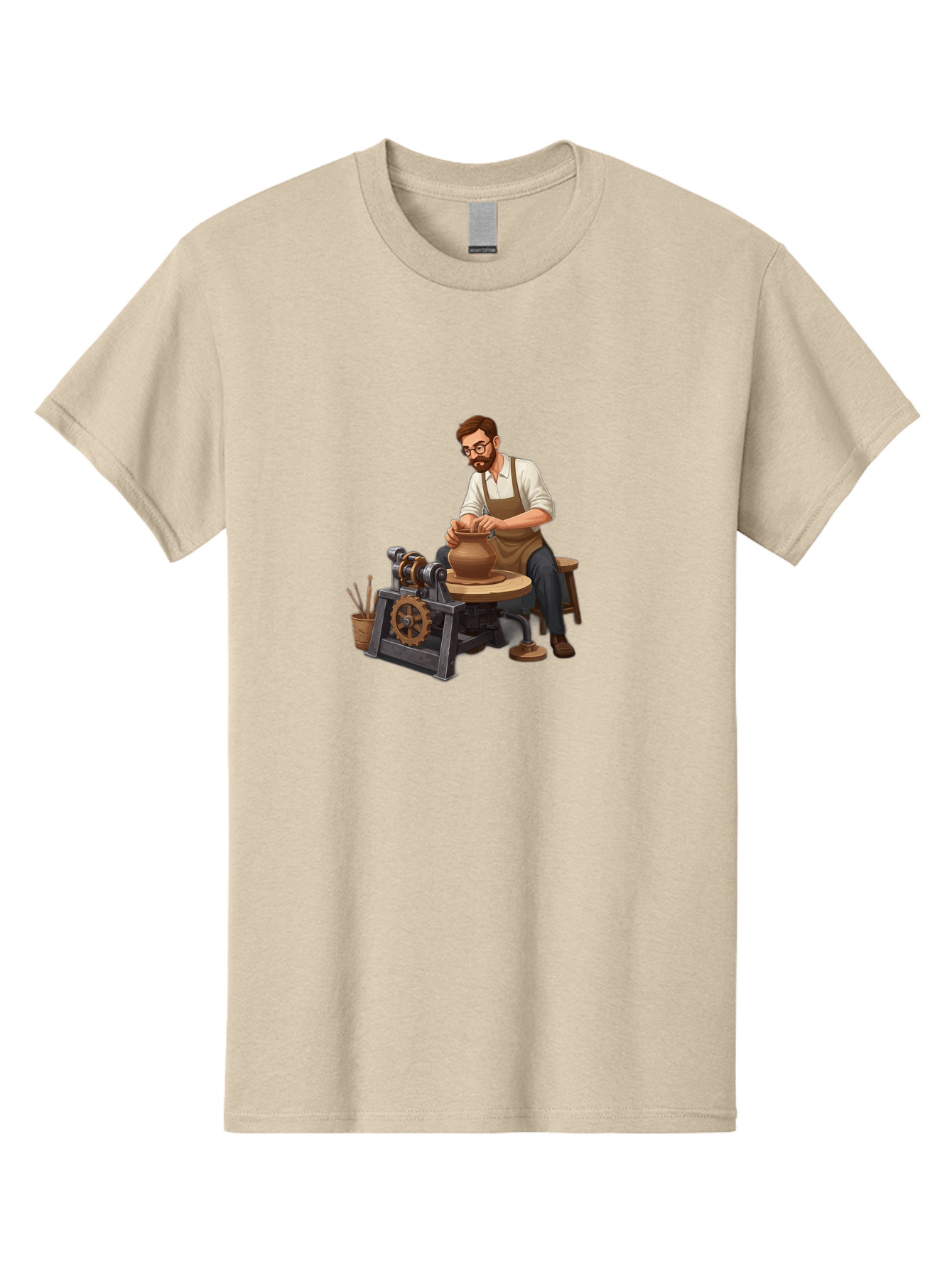 Potter-At-Work-10 Men'S Graphic Tee, 100% Cotton, Comfortable Casual Summer Wear, Machine Washable, Potter Creating Ceramics, Pottery Wheel In Action, Clay Vessel Being Shaped, Artisan At Work, Creative Process, Skilled Craftsmanship, Bab220