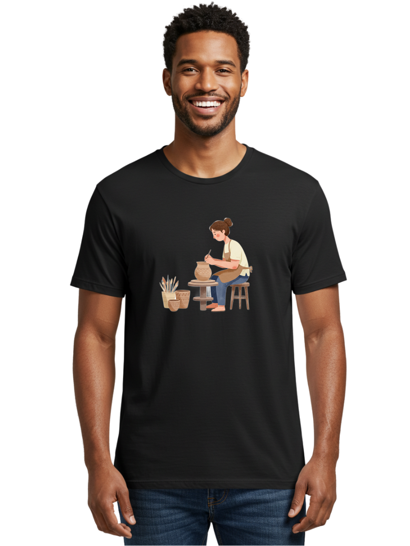 Potter-At-Work-2 Men'S Graphic Tee, 100% Cotton, Comfortable Casual Summer Wear, Machine Washable, Pottery Wheel, Clay Vase, Artistic Creation, Hand-Painted Ceramics, Artisan At Work, Creative Process, Pottery Tools, Decorative Pottery, Bab221