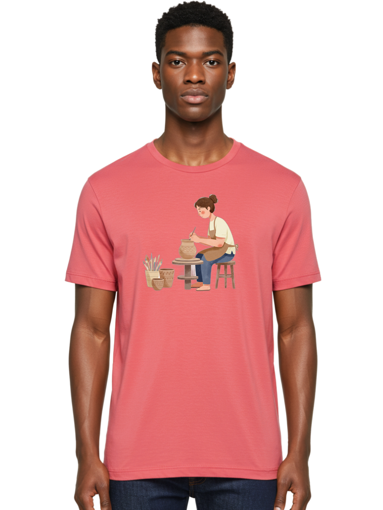 Potter-At-Work-2 Men'S Graphic Tee, 100% Cotton, Comfortable Casual Summer Wear, Machine Washable, Pottery Wheel, Clay Vase, Artistic Creation, Hand-Painted Ceramics, Artisan At Work, Creative Process, Pottery Tools, Decorative Pottery, Bab221