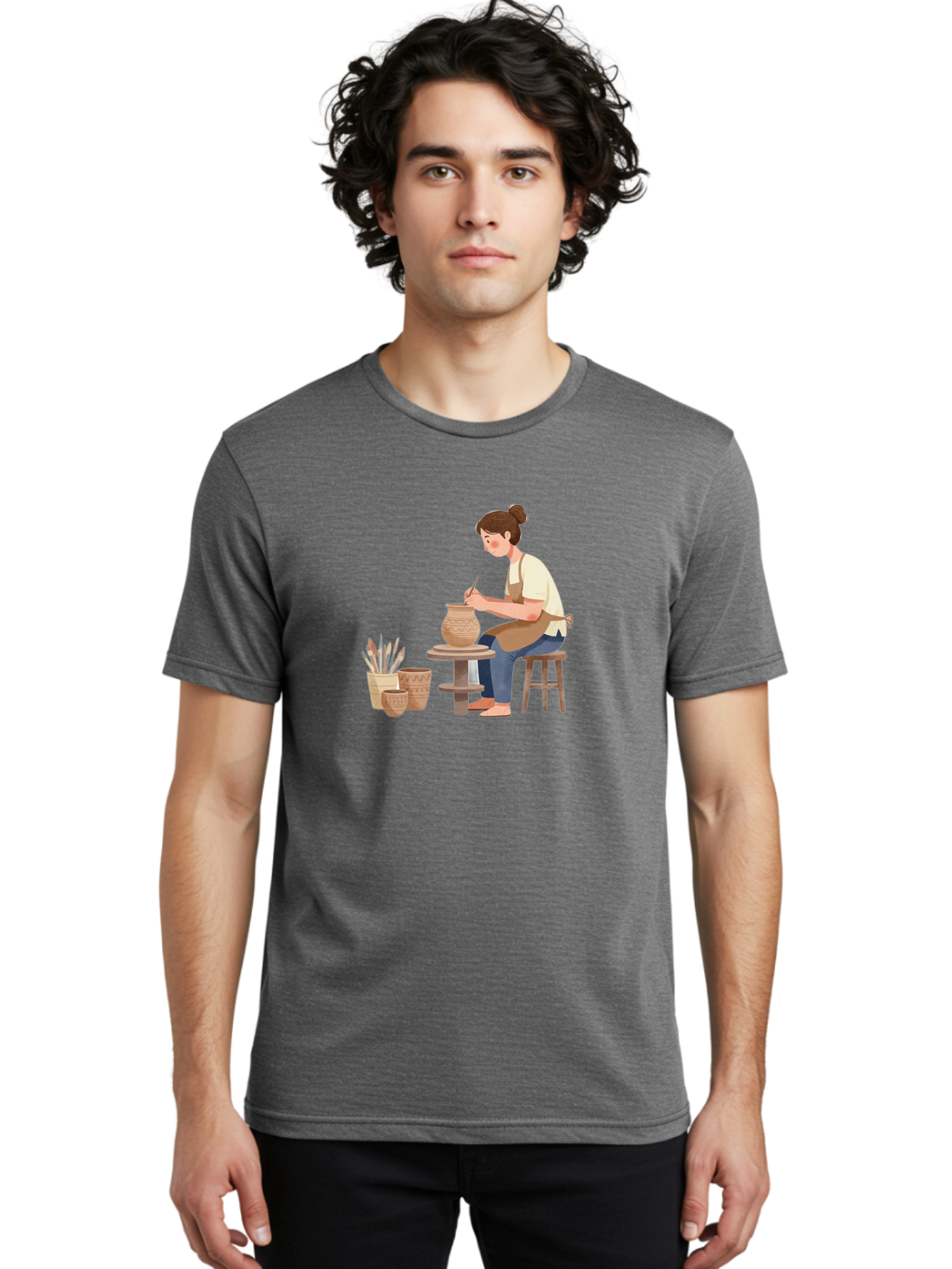 Potter-At-Work-2 Men'S Graphic Tee, 100% Cotton, Comfortable Casual Summer Wear, Machine Washable, Pottery Wheel, Clay Vase, Artistic Creation, Hand-Painted Ceramics, Artisan At Work, Creative Process, Pottery Tools, Decorative Pottery, Bab221