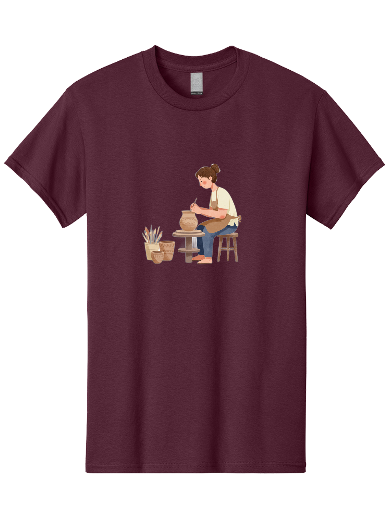 Potter-At-Work-2 Men'S Graphic Tee, 100% Cotton, Comfortable Casual Summer Wear, Machine Washable, Pottery Wheel, Clay Vase, Artistic Creation, Hand-Painted Ceramics, Artisan At Work, Creative Process, Pottery Tools, Decorative Pottery, Bab221