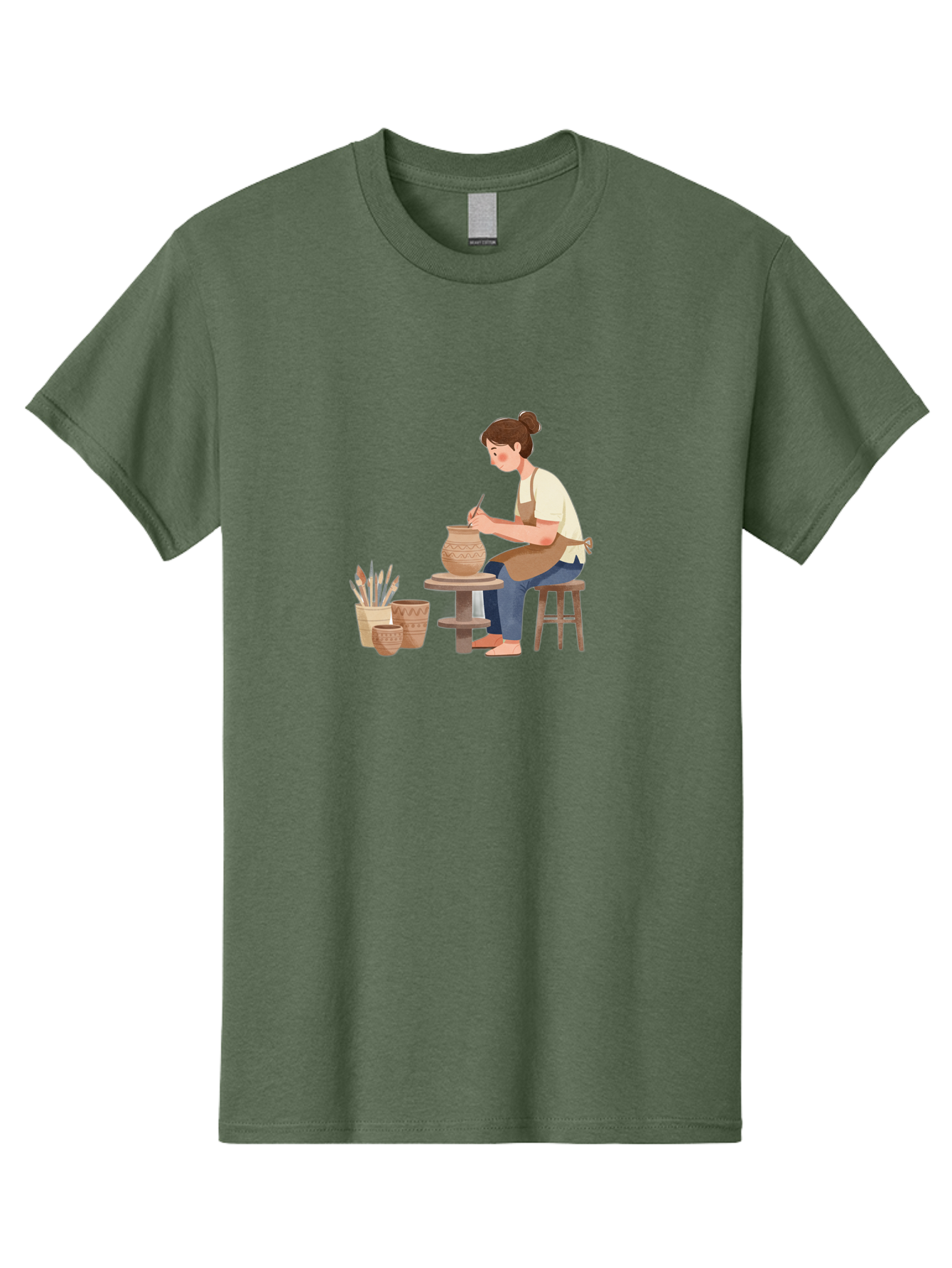 Potter-At-Work-2 Men'S Graphic Tee, 100% Cotton, Comfortable Casual Summer Wear, Machine Washable, Pottery Wheel, Clay Vase, Artistic Creation, Hand-Painted Ceramics, Artisan At Work, Creative Process, Pottery Tools, Decorative Pottery, Bab221