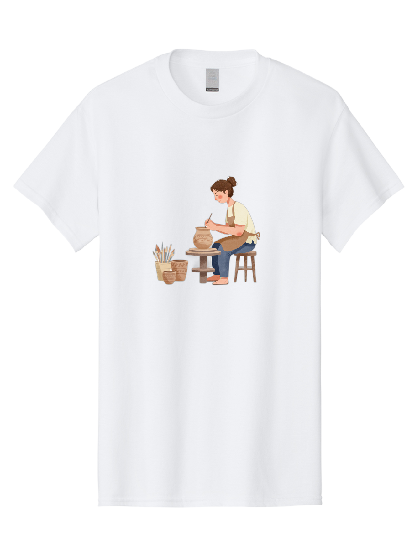 Potter-At-Work-2 Men'S Graphic Tee, 100% Cotton, Comfortable Casual Summer Wear, Machine Washable, Pottery Wheel, Clay Vase, Artistic Creation, Hand-Painted Ceramics, Artisan At Work, Creative Process, Pottery Tools, Decorative Pottery, Bab221
