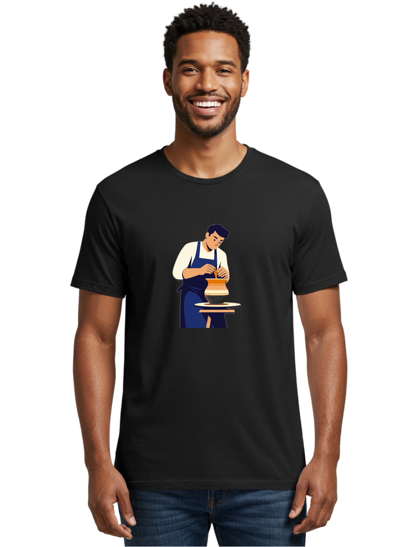 Potter-At-Work-3 Men'S Graphic Tee, 100% Cotton, Comfortable Casual Summer Wear, Machine Washable, Potter Shaping Clay, Pottery Wheel, Ceramic Art, Handmade Crafts, Skilled Artisan, Creative Process, Clay Modeling, Pottery Making Bab222