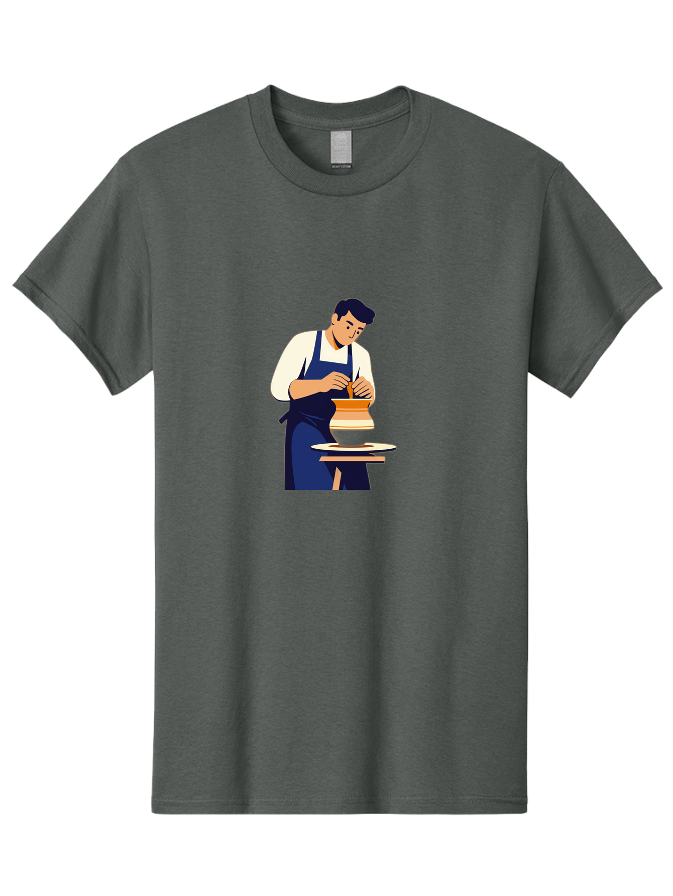 Potter-At-Work-3 Men'S Graphic Tee, 100% Cotton, Comfortable Casual Summer Wear, Machine Washable, Potter Shaping Clay, Pottery Wheel, Ceramic Art, Handmade Crafts, Skilled Artisan, Creative Process, Clay Modeling, Pottery Making Bab222