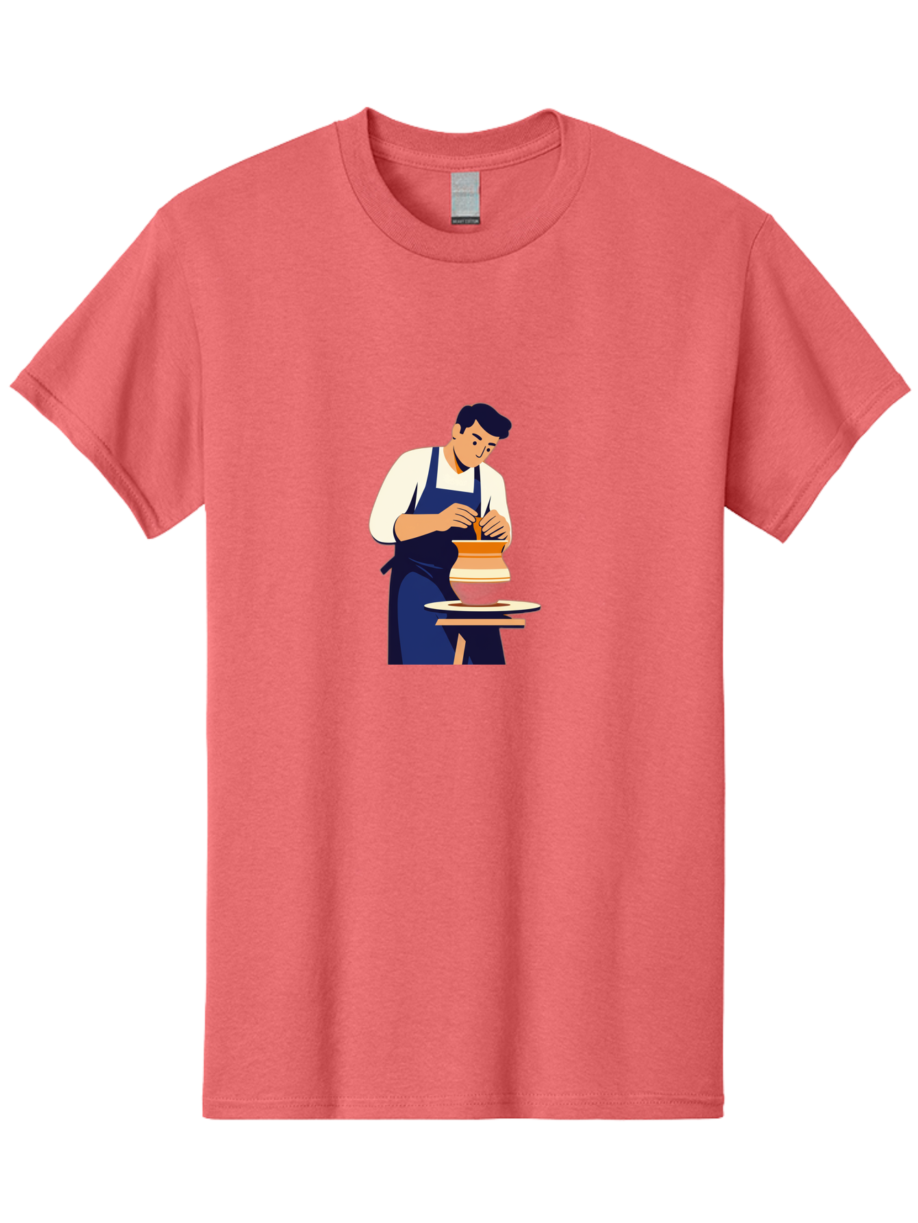 Potter-At-Work-3 Men'S Graphic Tee, 100% Cotton, Comfortable Casual Summer Wear, Machine Washable, Potter Shaping Clay, Pottery Wheel, Ceramic Art, Handmade Crafts, Skilled Artisan, Creative Process, Clay Modeling, Pottery Making Bab222