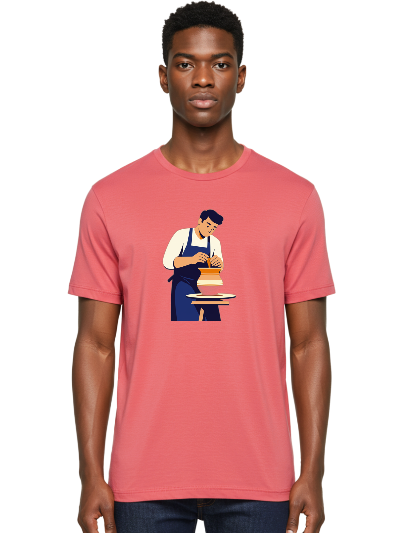 Potter-At-Work-3 Men'S Graphic Tee, 100% Cotton, Comfortable Casual Summer Wear, Machine Washable, Potter Shaping Clay, Pottery Wheel, Ceramic Art, Handmade Crafts, Skilled Artisan, Creative Process, Clay Modeling, Pottery Making Bab222