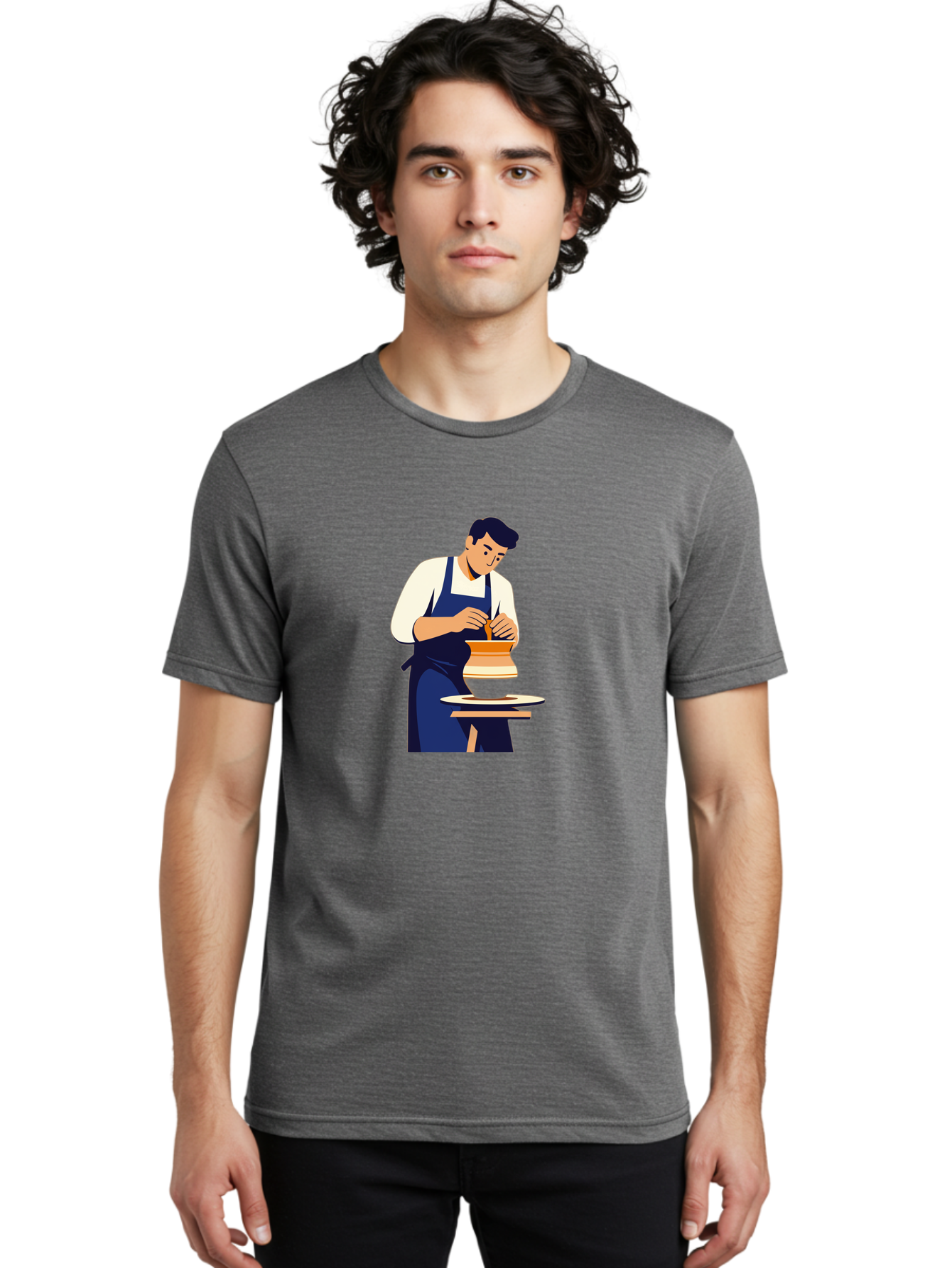 Potter-At-Work-3 Men'S Graphic Tee, 100% Cotton, Comfortable Casual Summer Wear, Machine Washable, Potter Shaping Clay, Pottery Wheel, Ceramic Art, Handmade Crafts, Skilled Artisan, Creative Process, Clay Modeling, Pottery Making Bab222