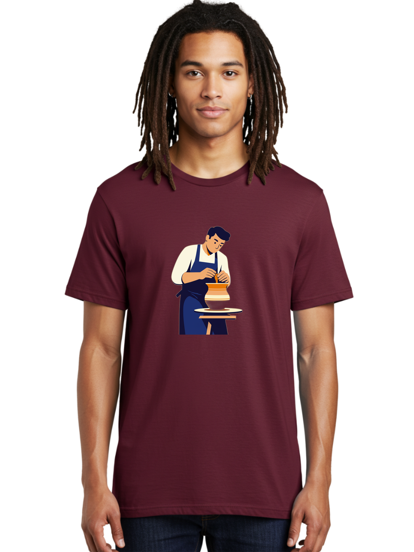 Potter-At-Work-3 Men'S Graphic Tee, 100% Cotton, Comfortable Casual Summer Wear, Machine Washable, Potter Shaping Clay, Pottery Wheel, Ceramic Art, Handmade Crafts, Skilled Artisan, Creative Process, Clay Modeling, Pottery Making Bab222